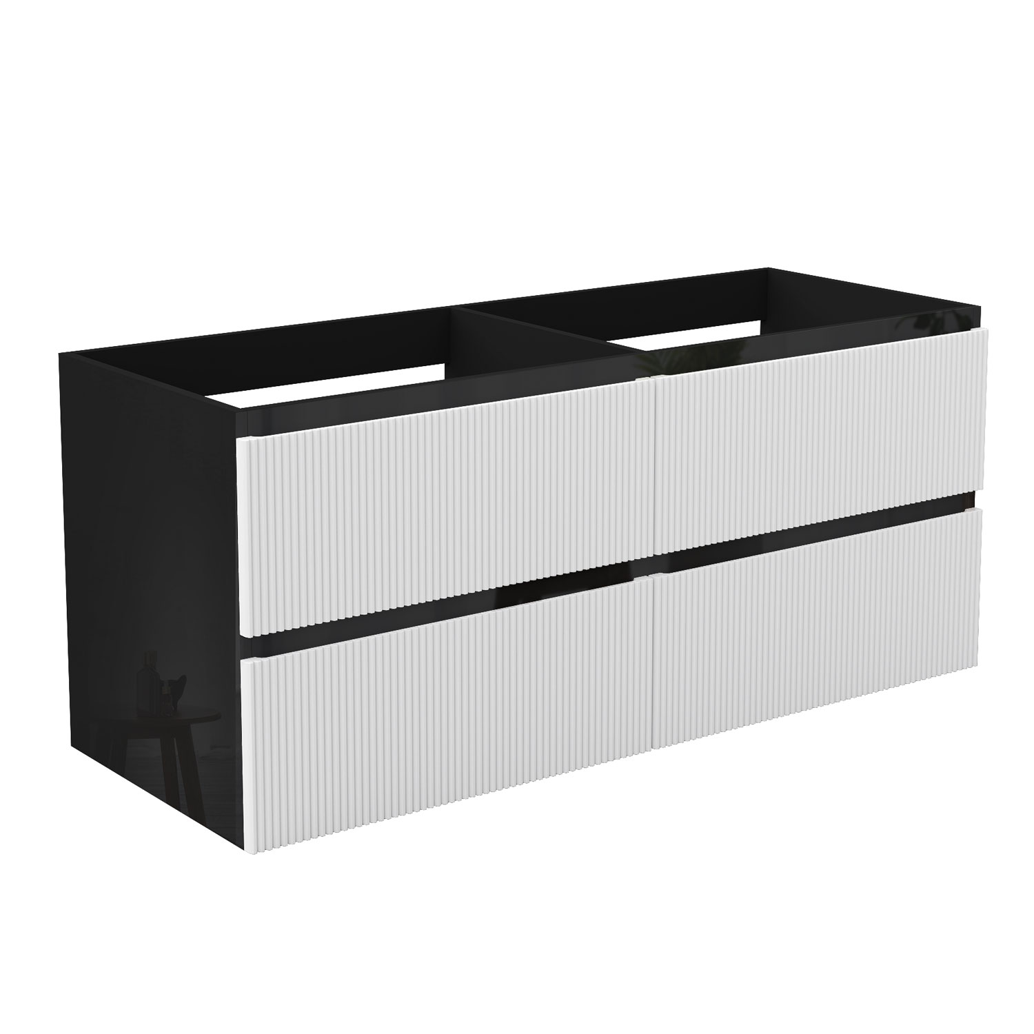 Waschbeckenunterschrank Glänzend Unterschrank Badmöbel Badschrank 120cm Hochglanzschwarz+mattweiß Typ4