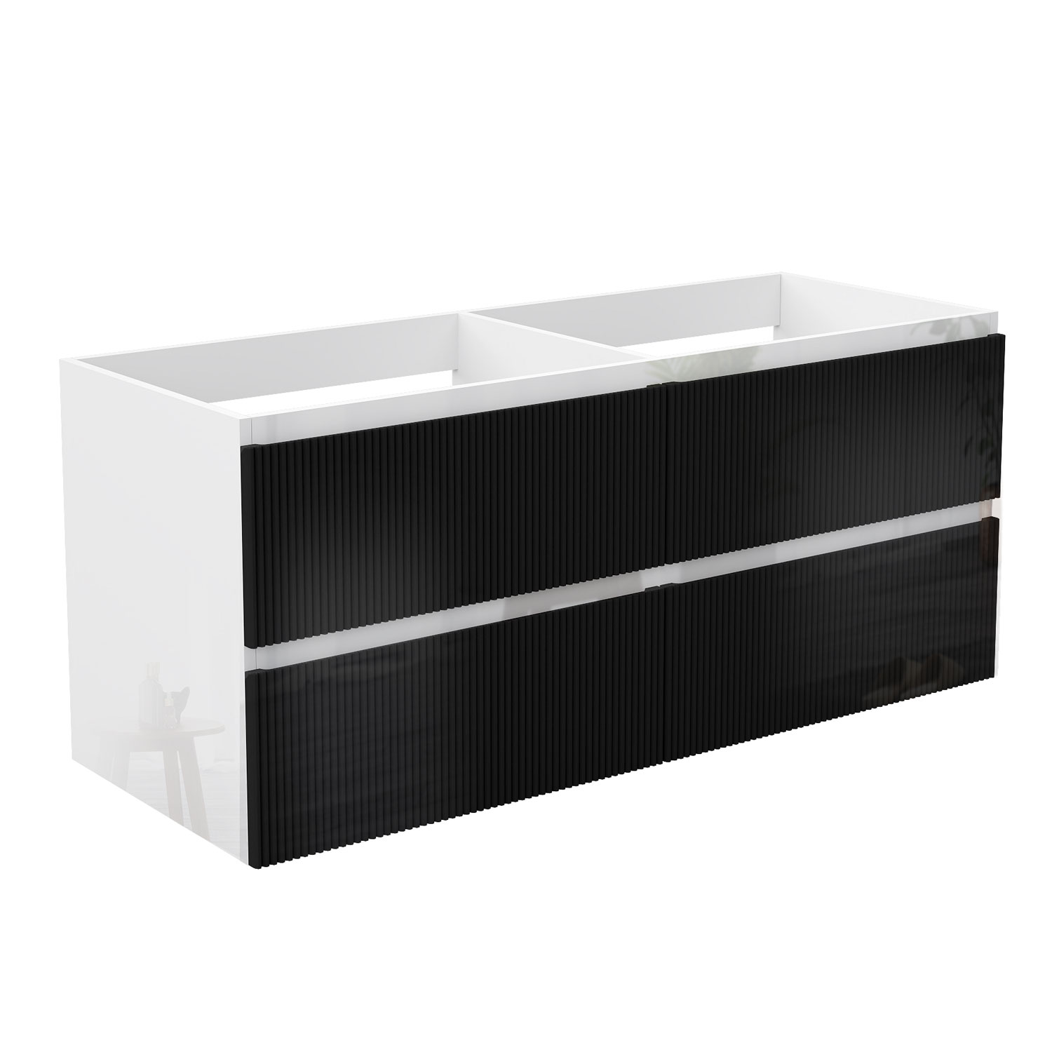 Waschbeckenunterschrank Glänzend Unterschrank Badmöbel Badschrank 120cm Hochglanzweiß+mattschwarz Typ4