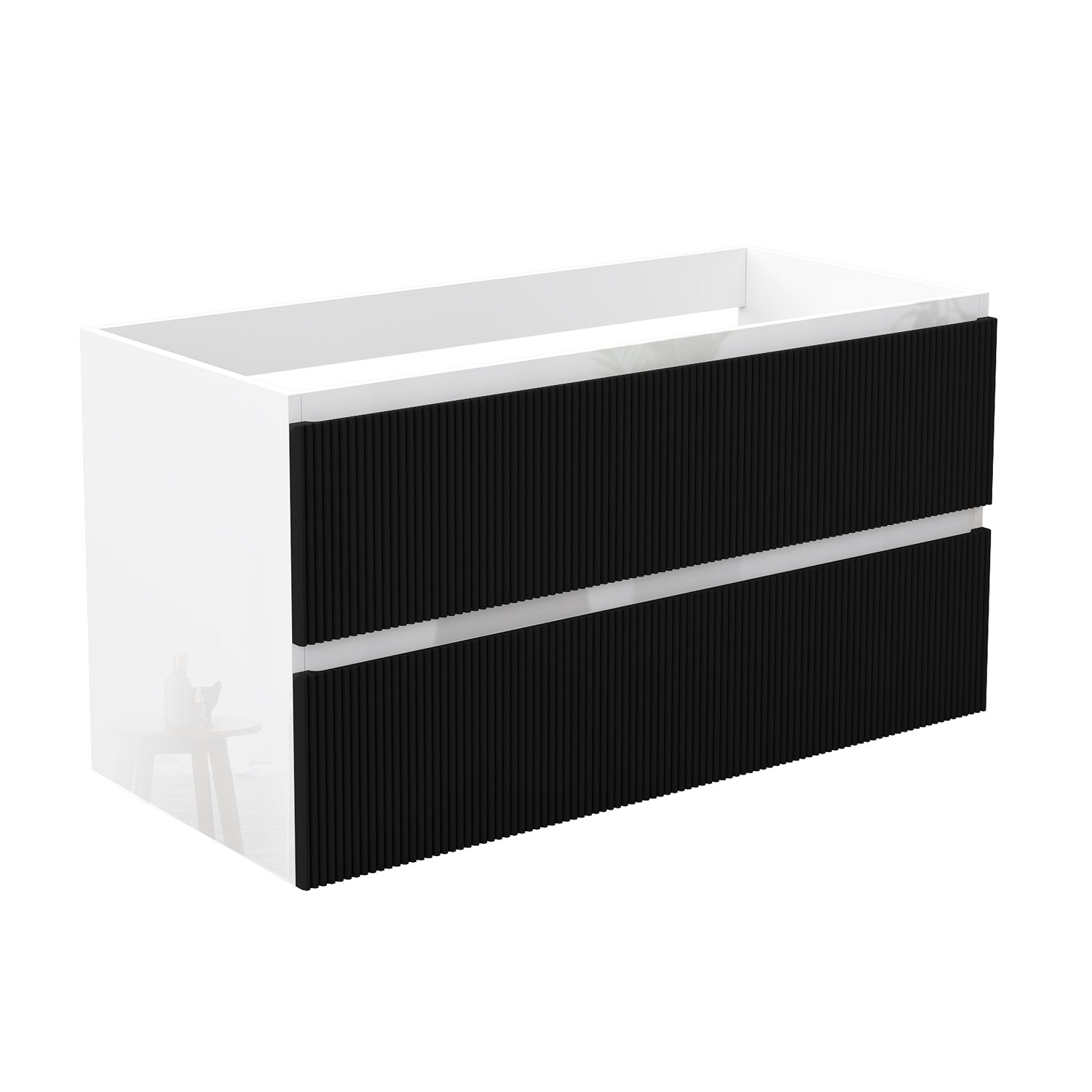 Waschbeckenunterschrank Glänzend Unterschrank Badmöbel Badschrank 100cm Hochglanzweiß+mattschwarz Typ4