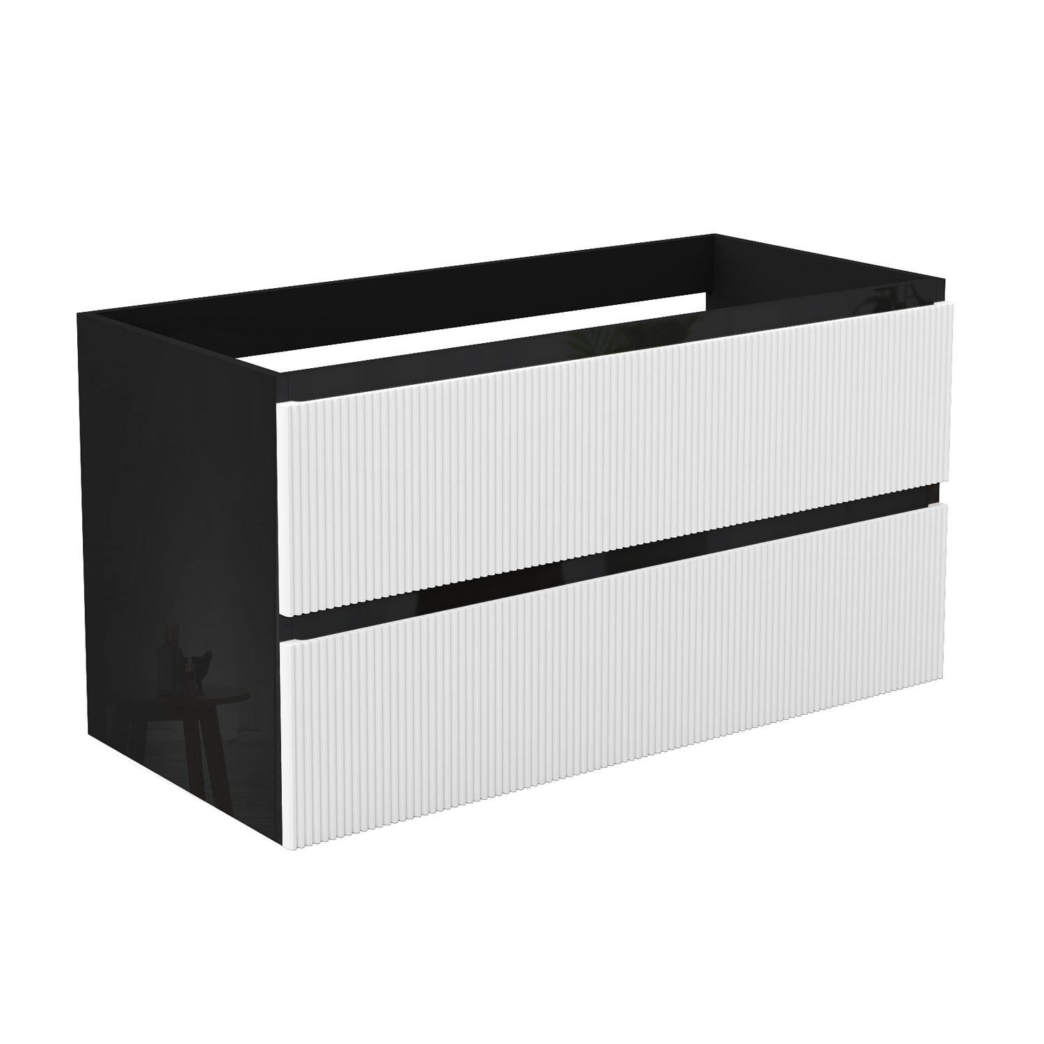 Waschbeckenunterschrank Glänzend Unterschrank Badmöbel Badschrank 100cm Hochglanzschwarz+mattweiß Typ4