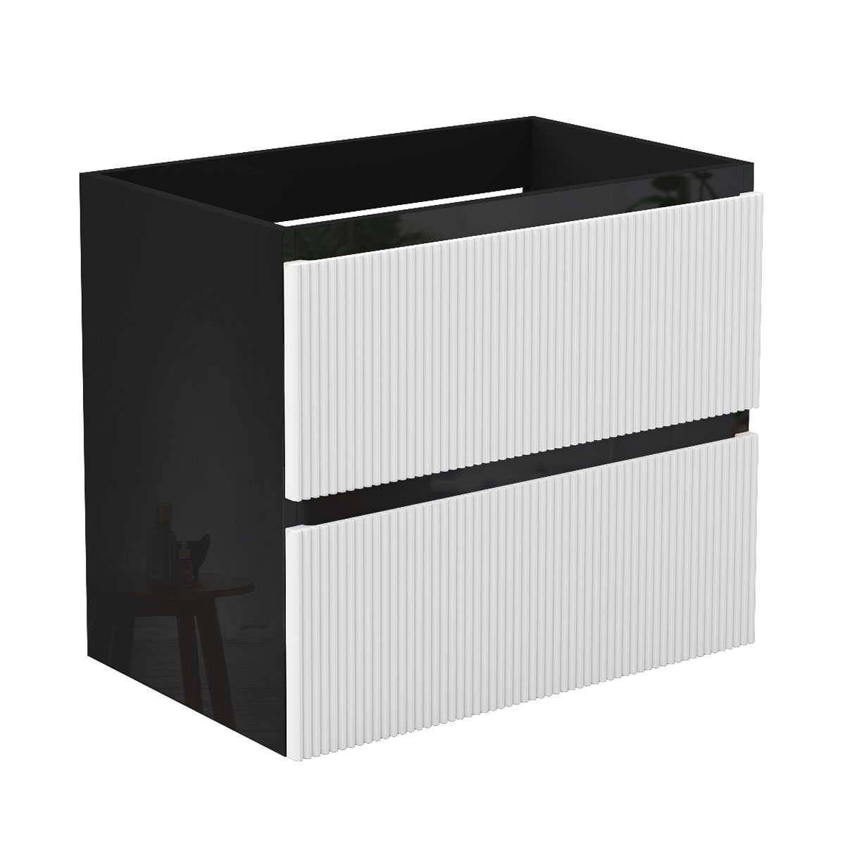 Waschbeckenunterschrank Glänzend Unterschrank Badmöbel Badschrank 60cm Hochglanzschwarz+mattweiß Typ4