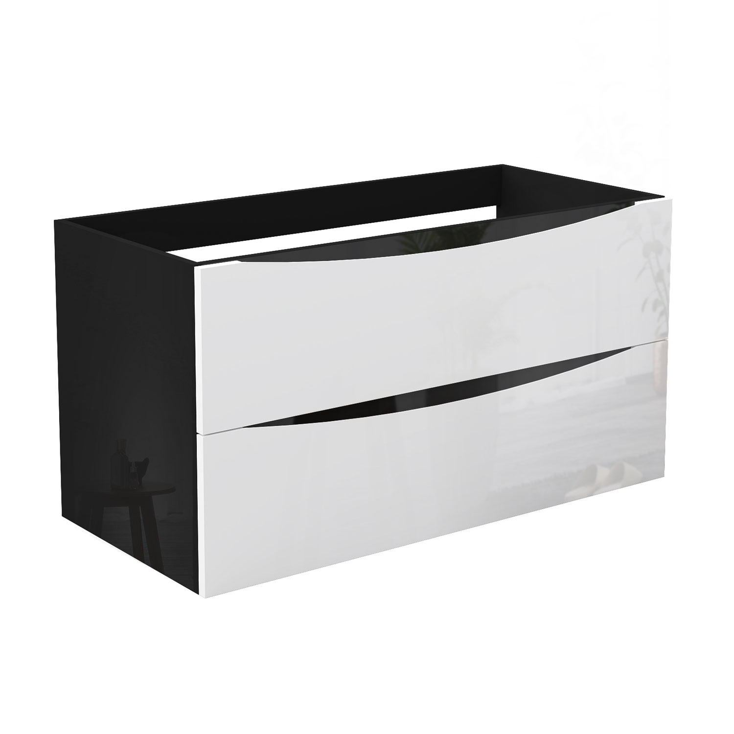 Waschbeckenunterschrank Glänzend Unterschrank Badmöbel Badschrank 100cm Hochglanzschwarz+hochglanzweiß Typ2