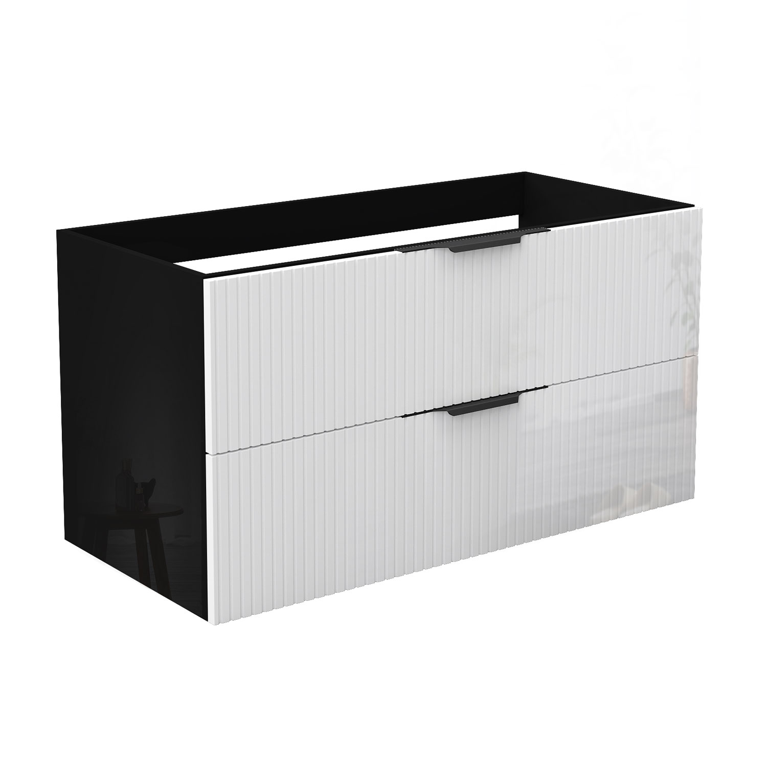 Waschbeckenunterschrank Glänzend Unterschrank Badmöbel Badschrank 100cm Hochglanzschwarz+hochglanzweiß Typ3