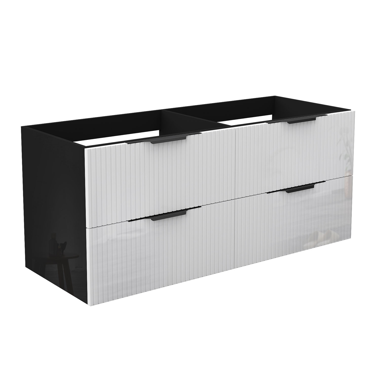 Waschbeckenunterschrank Glänzend Unterschrank Badmöbel Badschrank 120cm Hochglanzschwarz+hochglanzweiß Typ3
