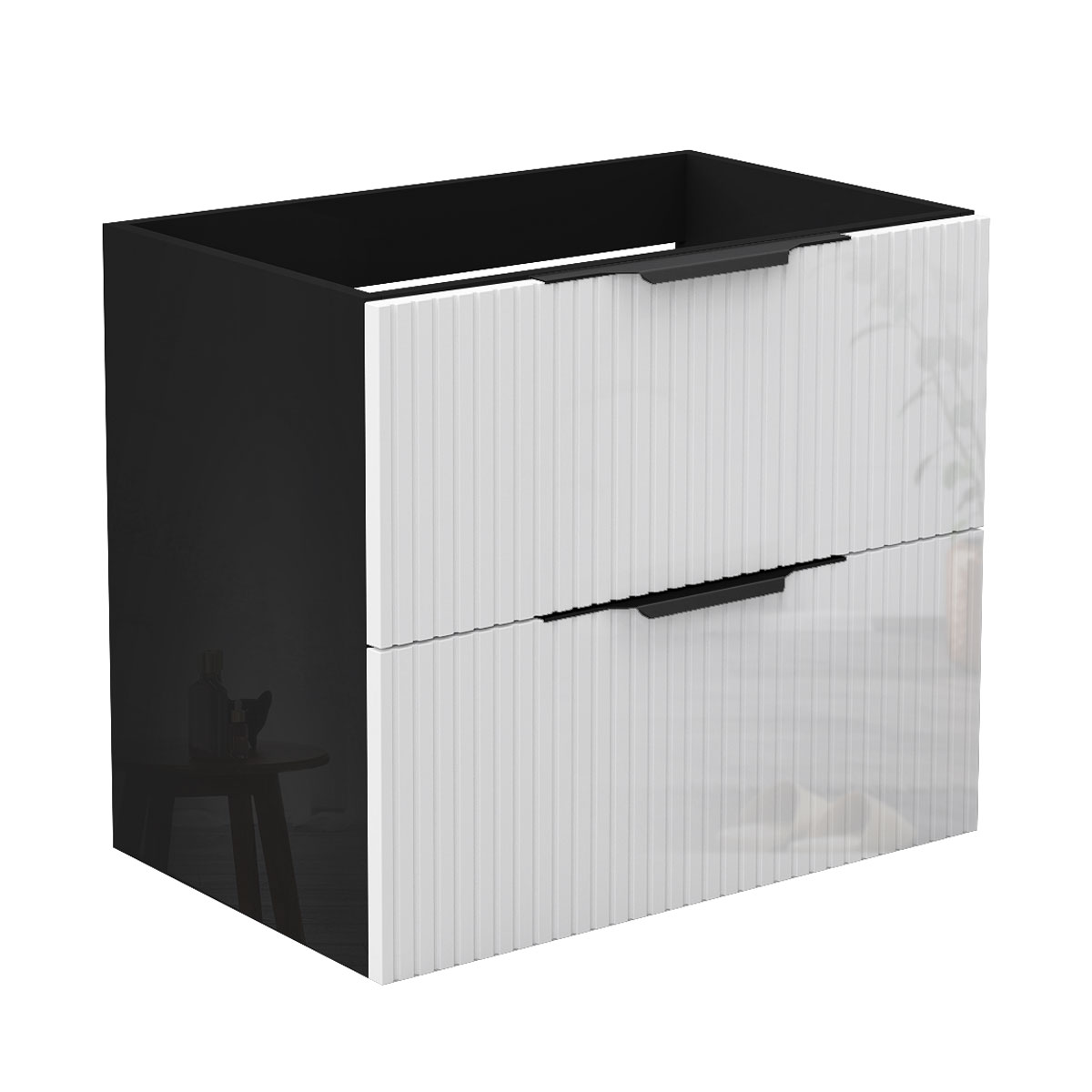 Waschbeckenunterschrank Glänzend Unterschrank Badmöbel Badschrank 60cm Hochglanzschwarz+hochglanzweiß Typ3