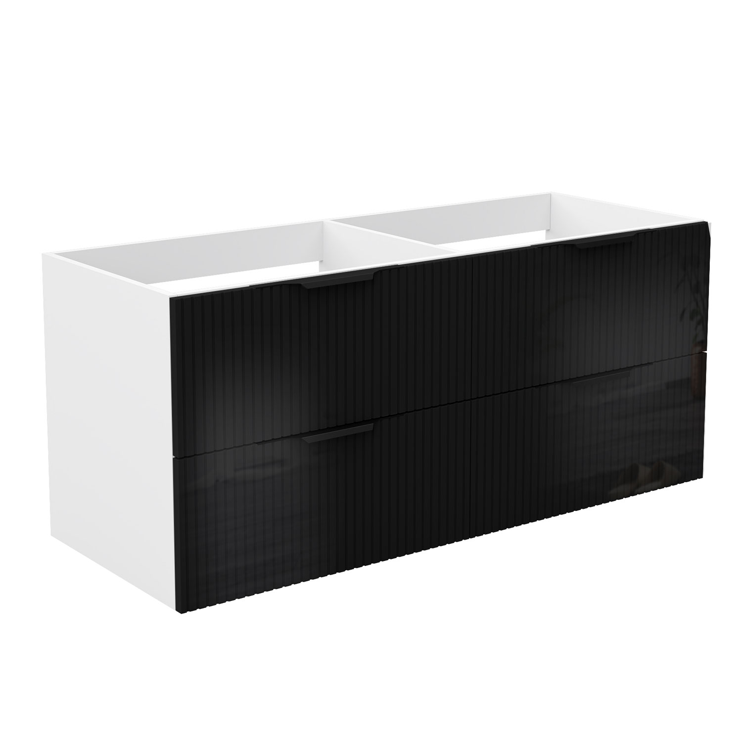 Unterschrank Badmöbel Badschrank Waschbeckenunterschrank 120cm Mattweiß+hochglanzschwarz Typ3