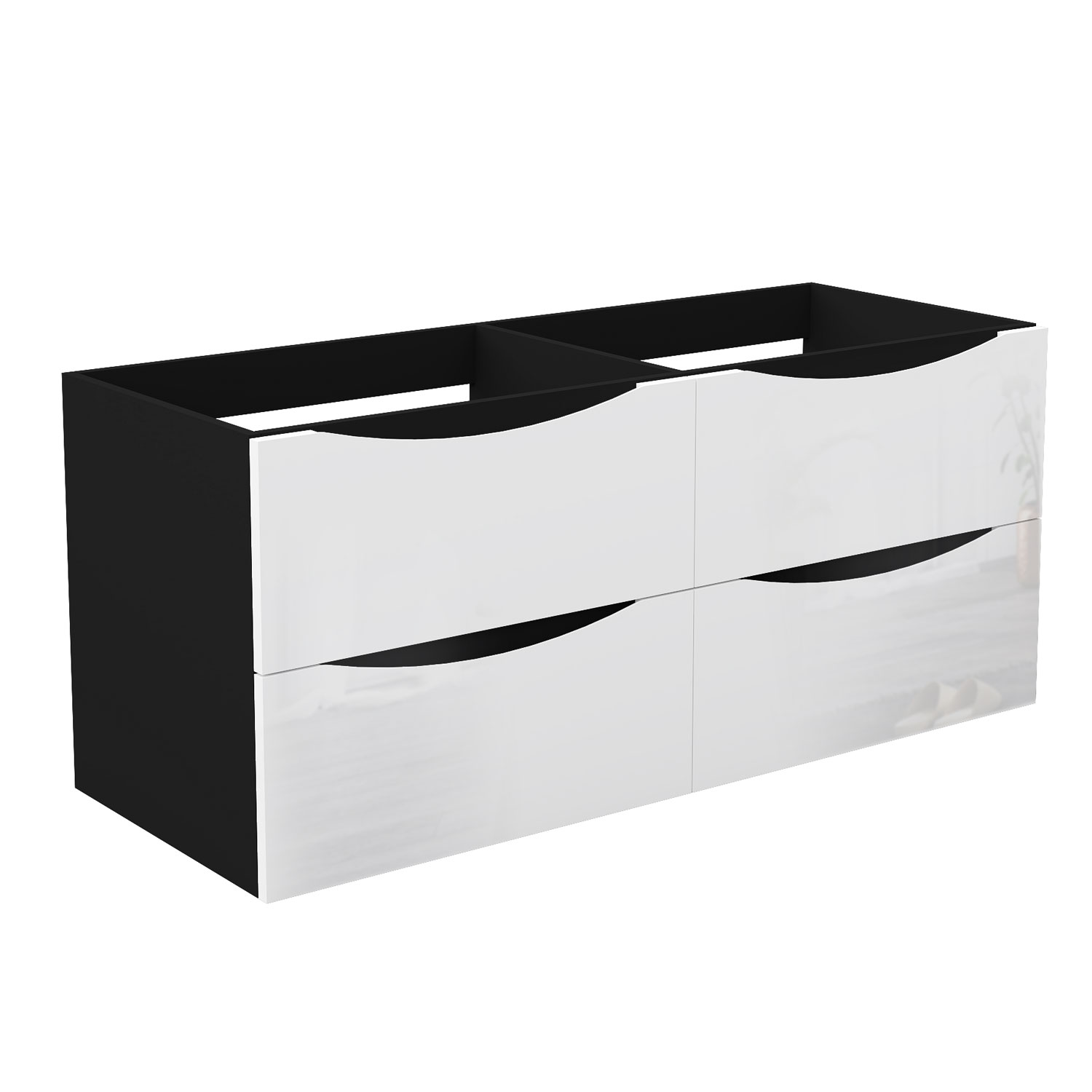 Unterschrank Badmöbel Badschrank Waschbeckenunterschrank 120cm Mattschwarz+hochglanzweiß Typ2