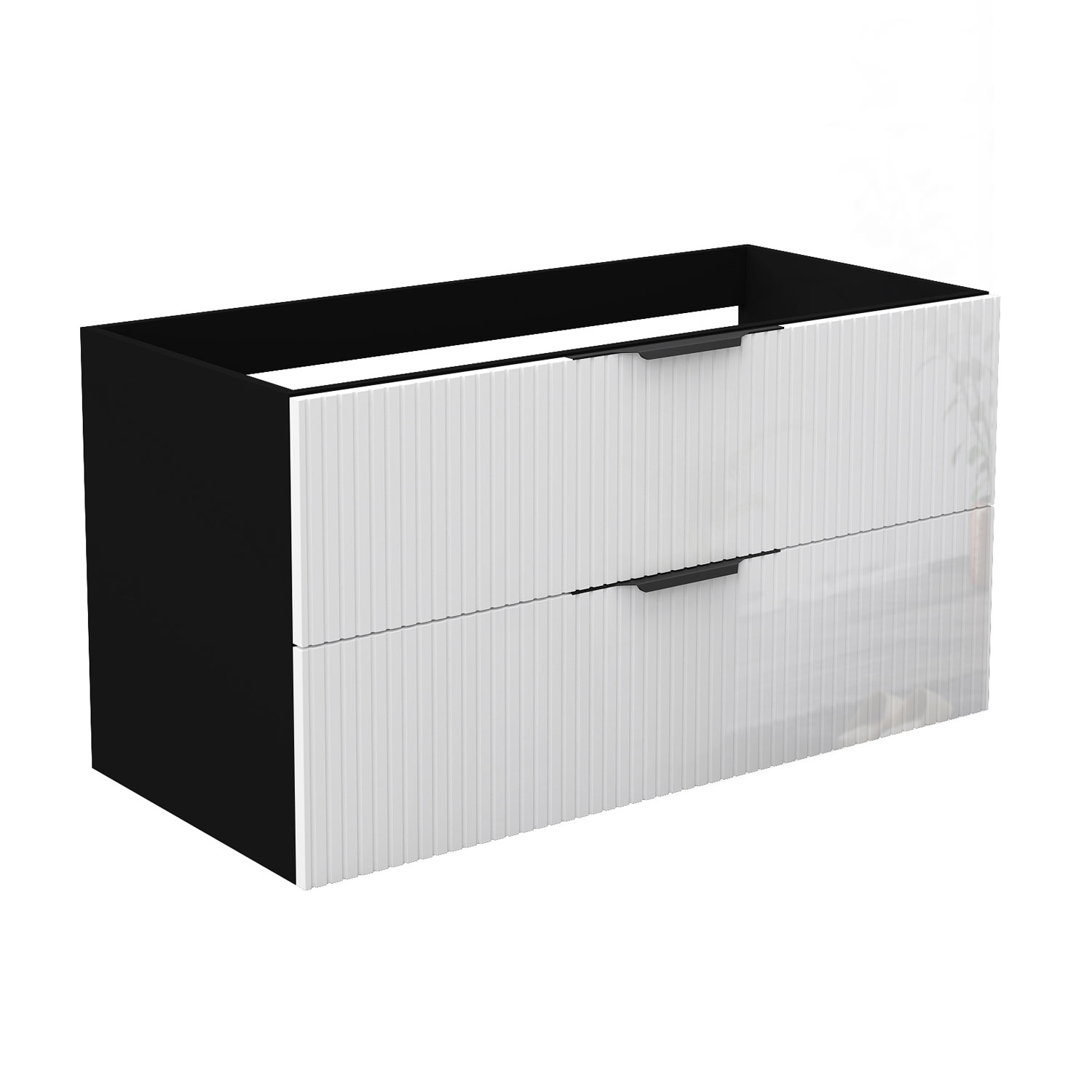 Unterschrank Badmöbel Badschrank Waschbeckenunterschrank 100cm Mattschwarz+hochglanzweiß Typ3