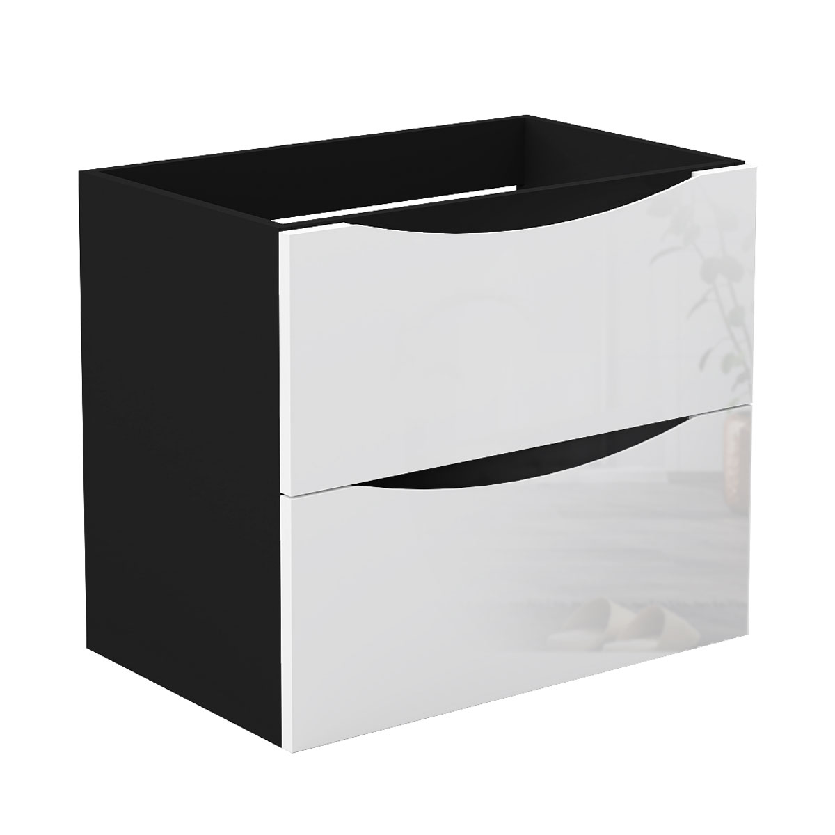Unterschrank Badmöbel Badschrank Waschbeckenunterschrank 50cm Mattschwarz+hochglanzweiß Typ2