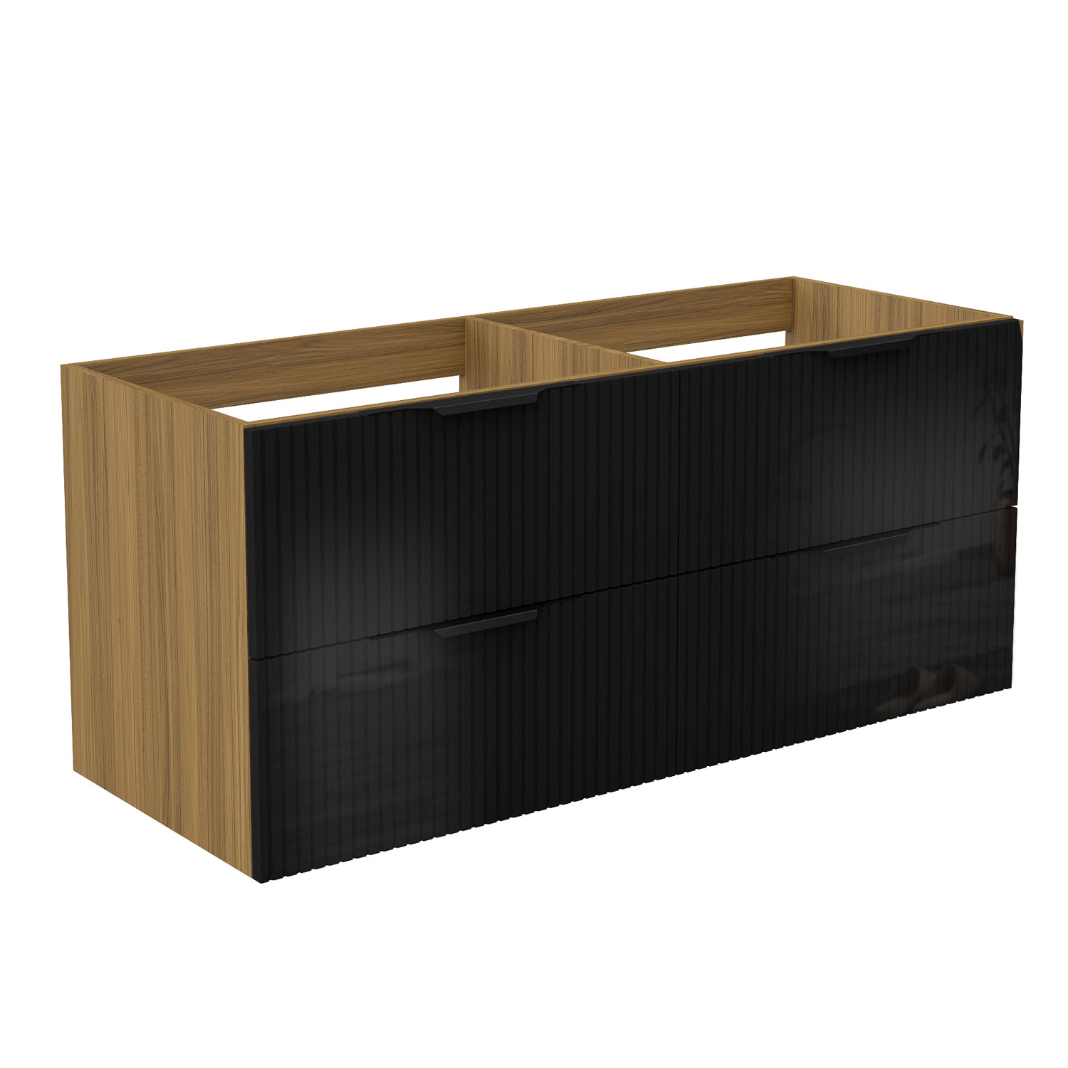 Unterschrank Badmöbel Badschrank Waschbeckenunterschrank 120cm Matt-nussbaum+hochglanzschwarz Typ3