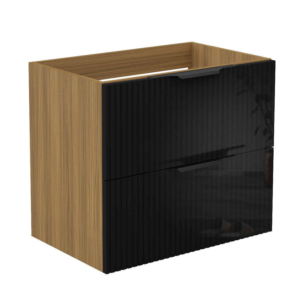 Unterschrank Badmöbel Badschrank Waschbeckenunterschrank 50cm Matt-nussbaum+hochglanzschwarz Typ3