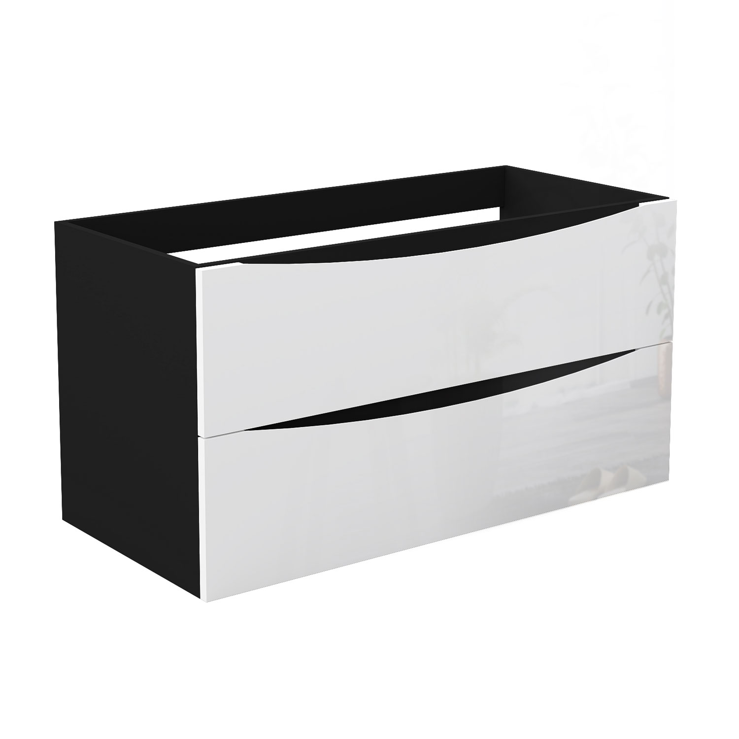 Unterschrank Badmöbel Badschrank Waschbeckenunterschrank 80cm Mattschwarz+hochglanzweiß Typ2