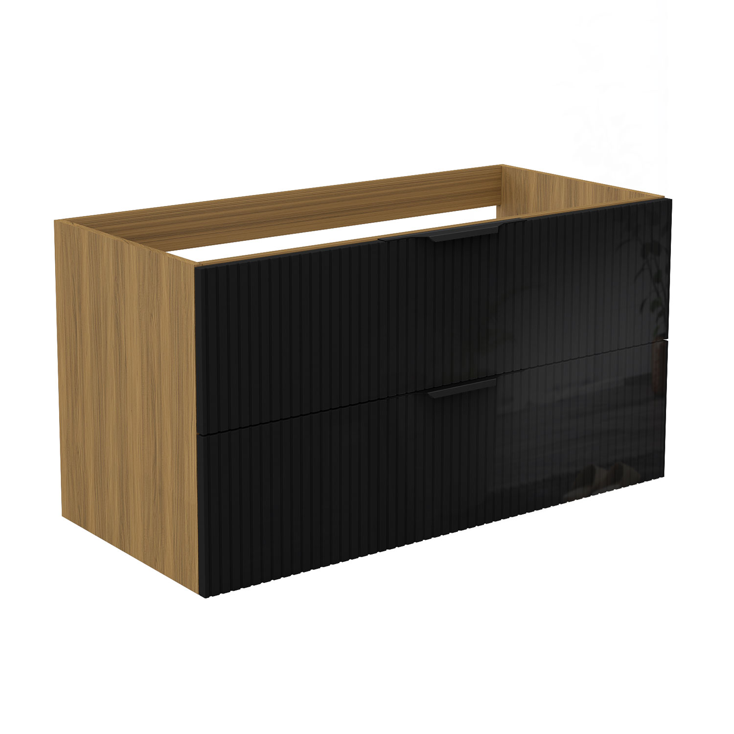 Unterschrank Badmöbel Badschrank Waschbeckenunterschrank 80cm Matt-nussbaum+hochglanzschwarz Typ3