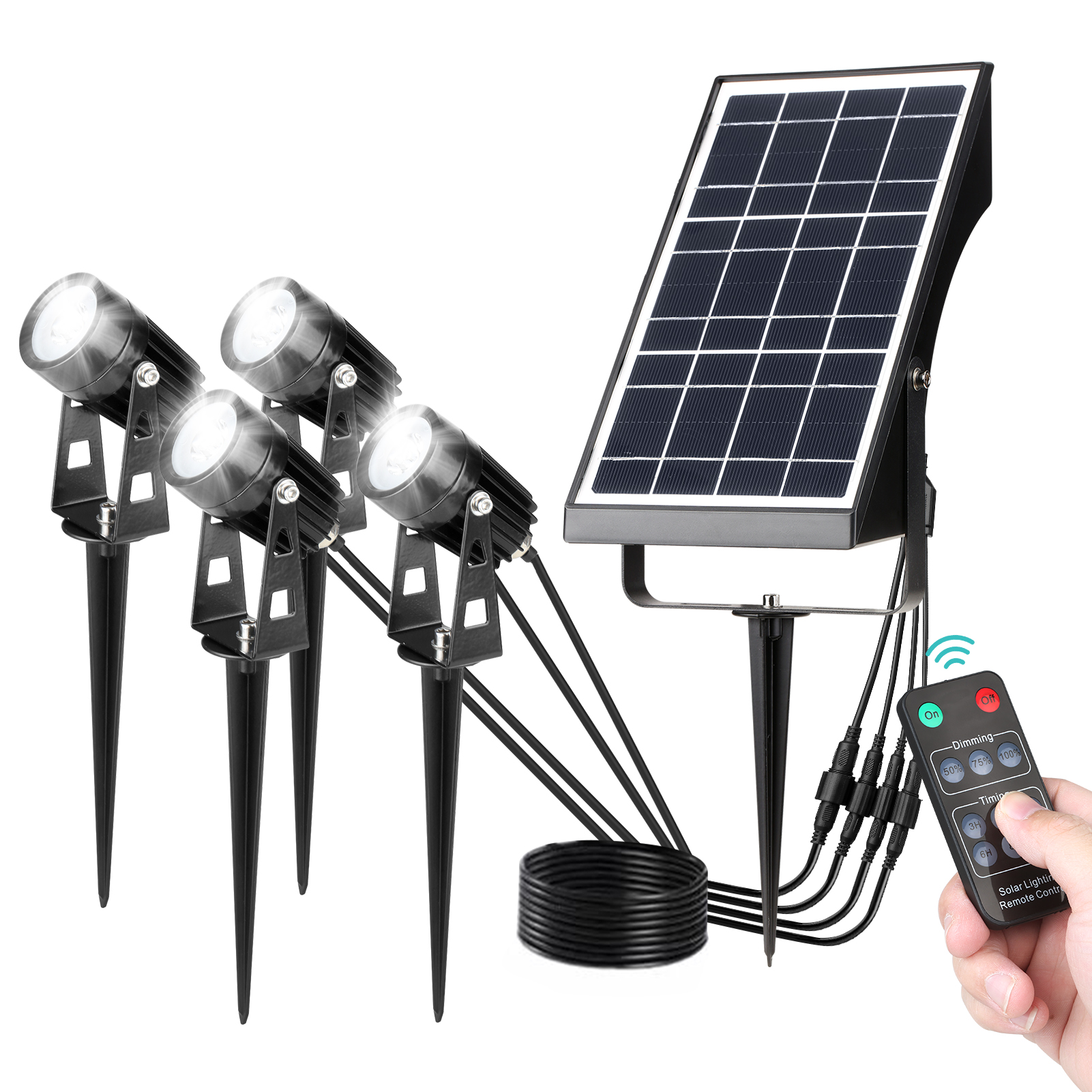 4-in-1 Solar-gartenstrahler Mit Fernbedienung, Wasserdicht, Led-bodeneinbaustrahler Für Den Außenbereich Mit Einstellbarer Helligkeit, Timer Und Speicherfunktion, Solar-wegeleuchte Für Rasen, Terrasse