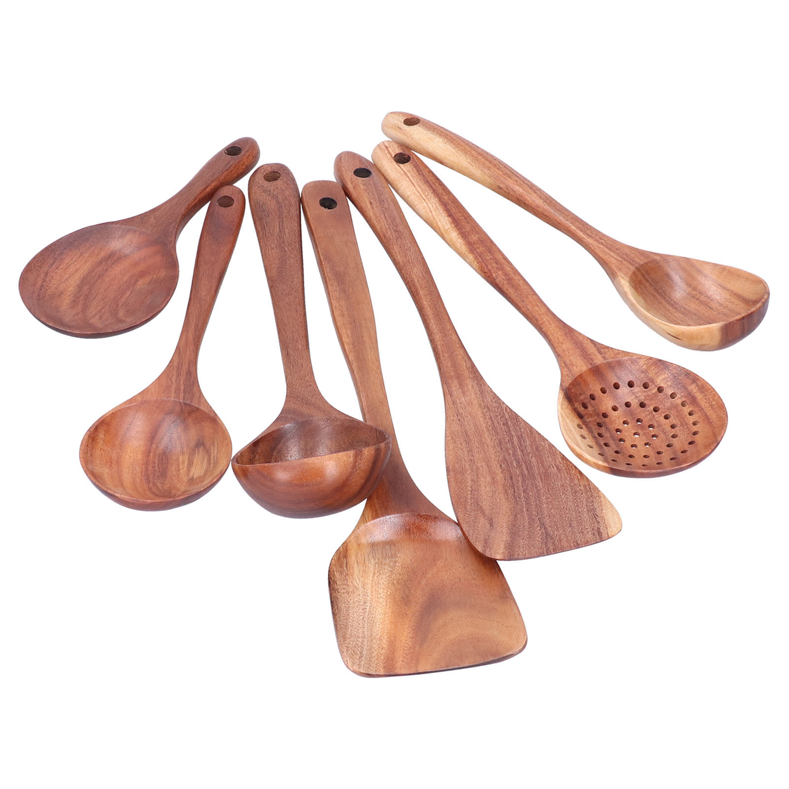 7-teiliges Küchenspatel- Und Löffelset Aus Holz, Antihaftbeschichtet, Mit Langem Griff Zum Kochen
