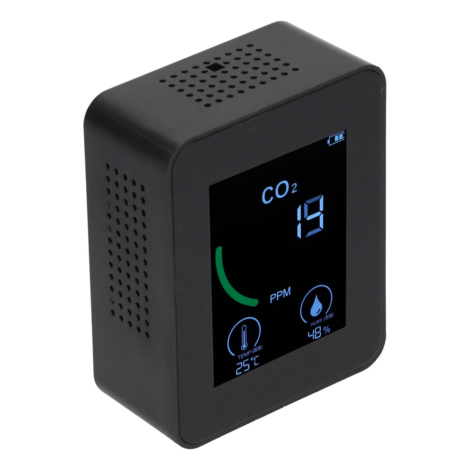 Digitaler Luftqualitätsdetektor Mit Usb-ladefunktion, Kohlendioxidmessung, Temperatur-, Feuchtigkeits- Und Tvoc-messung (schwarz)