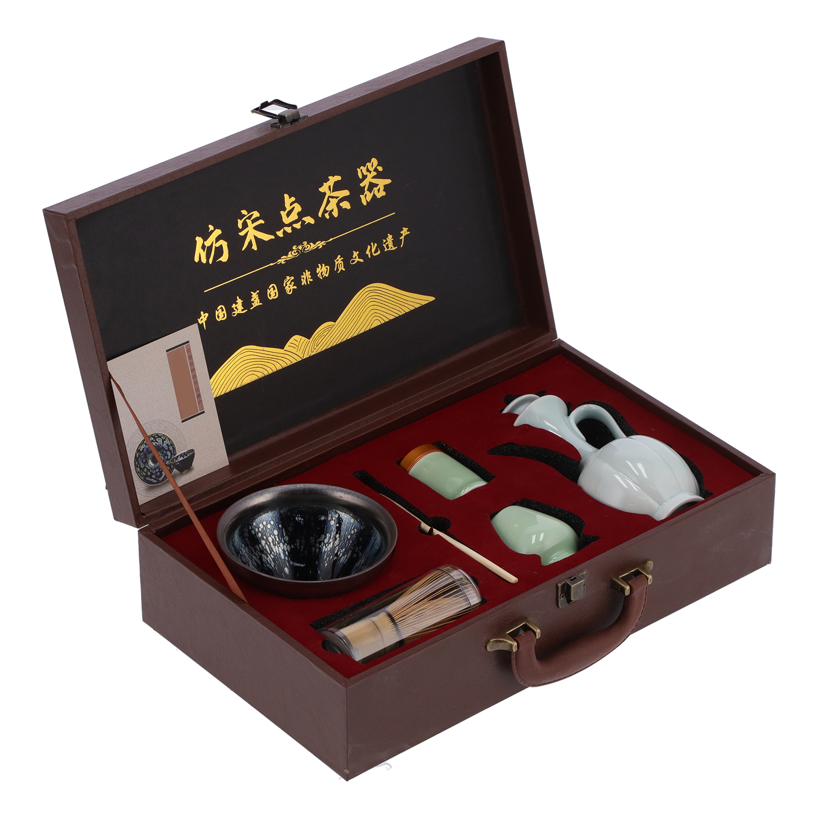 Matcha-tee-set: Schale, Besen, Löffel, Keramik-besenhalter, Teetassenuntersetzer, Teezeremonie-set (öltropfen-stil)