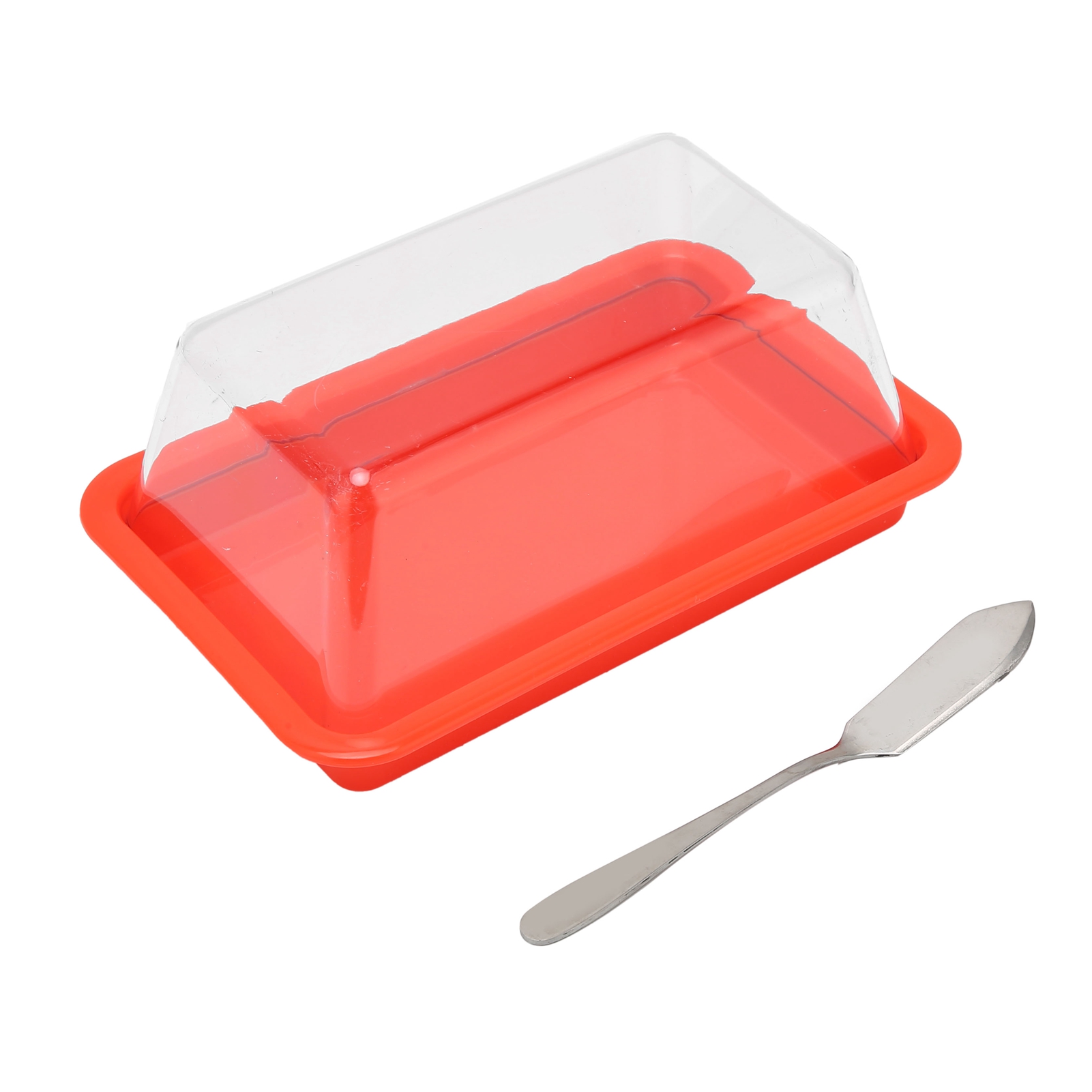 Quadratische Butteraufbewahrungsbox Aus Kunststoff, Butterausstecher Und Käsebehälter Mit Transparentem Deckel, Rot