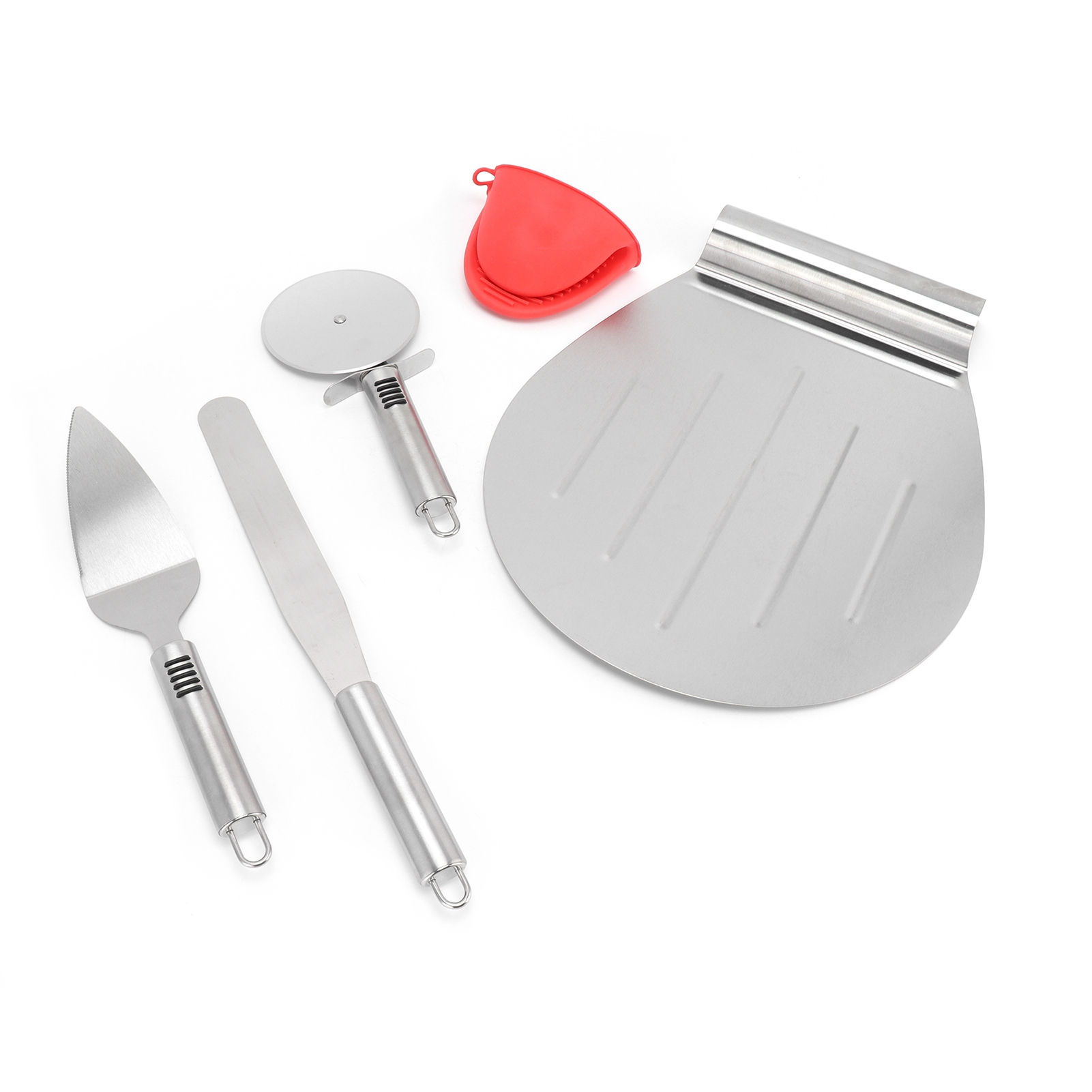 Pizzaspatel, 5-teilig, Edelstahlklinge, Poliert, Pizzaschaufel, Pizzaschneider