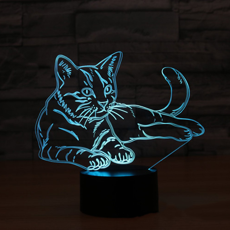 3d-led-nachtlicht Mit Farbwechsel Und Touch-funktion Im Katzenmotiv