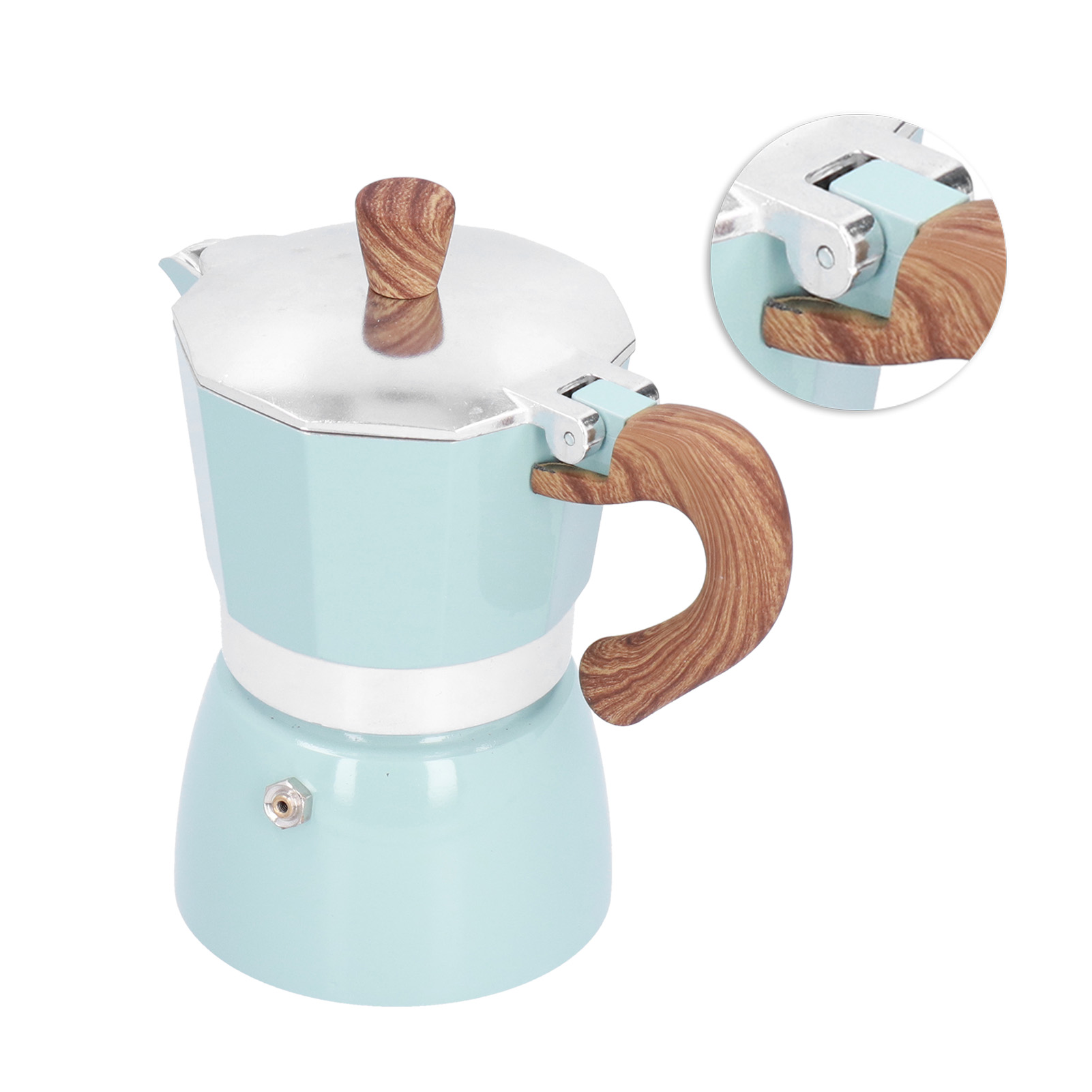 Praktische Achteckige Moka-kaffeekanne Aus Aluminium (150 Ml) Für Zuhause, Büro Und Küche, Farbe: Seeblau