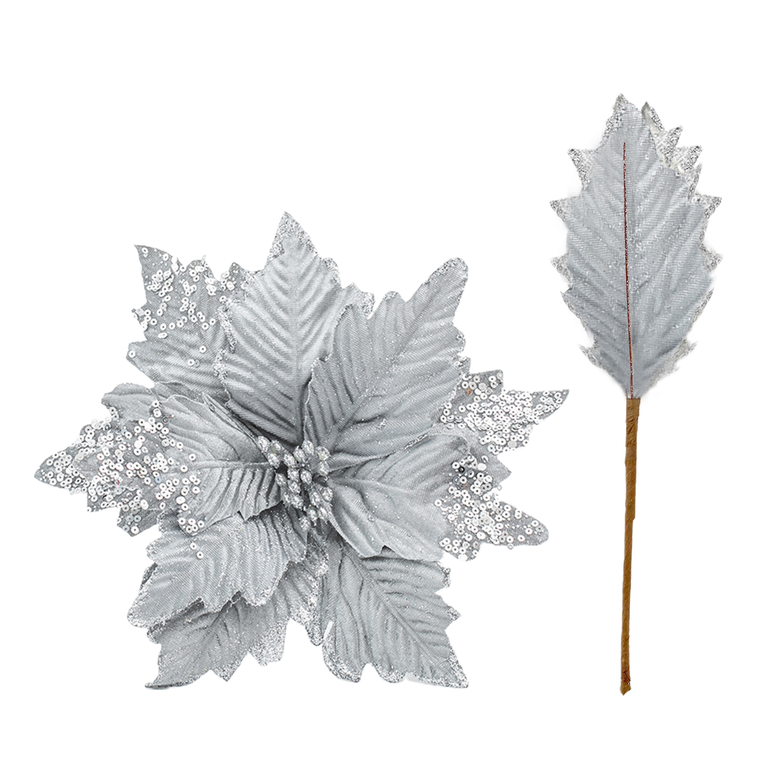 Silberfarbene Künstliche Weihnachtssternblume, 25 Cm, Skalierbar, Multifunktional, Weihnachtsdekoration Für Feste
