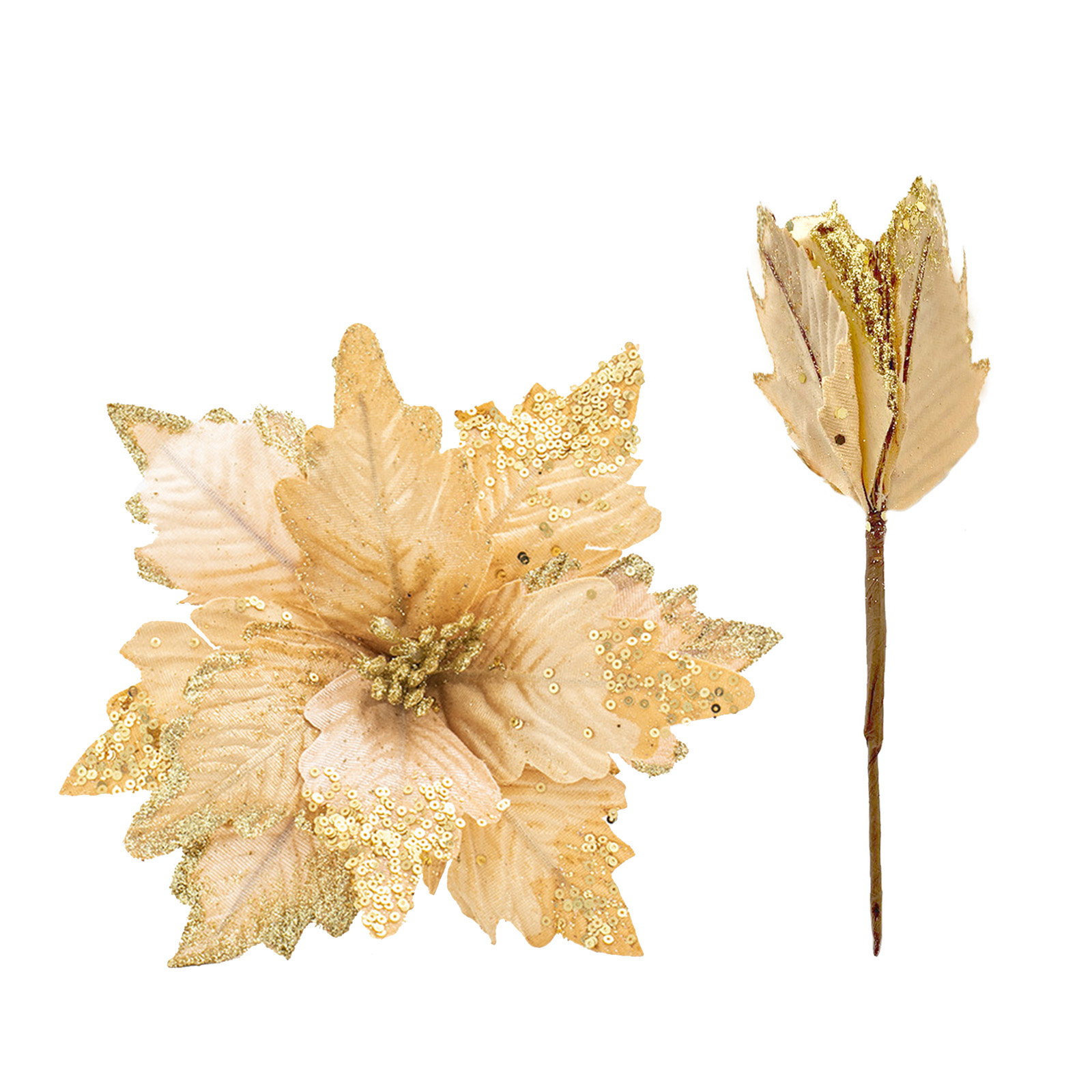 Goldene Künstliche Weihnachtssternblume, 25 Cm, Skalierbar, Multifunktional, Weihnachtsdekoration Für Feste