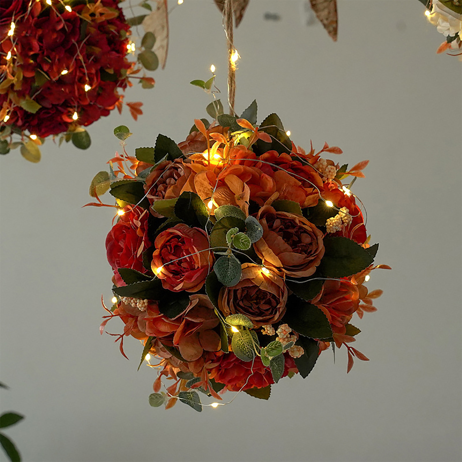 Künstliche Pfingstrosenkugel Mit Lichterkette, Naturgetreue, Tragbare Kunstseiden-hortensienblume Für Hochzeiten