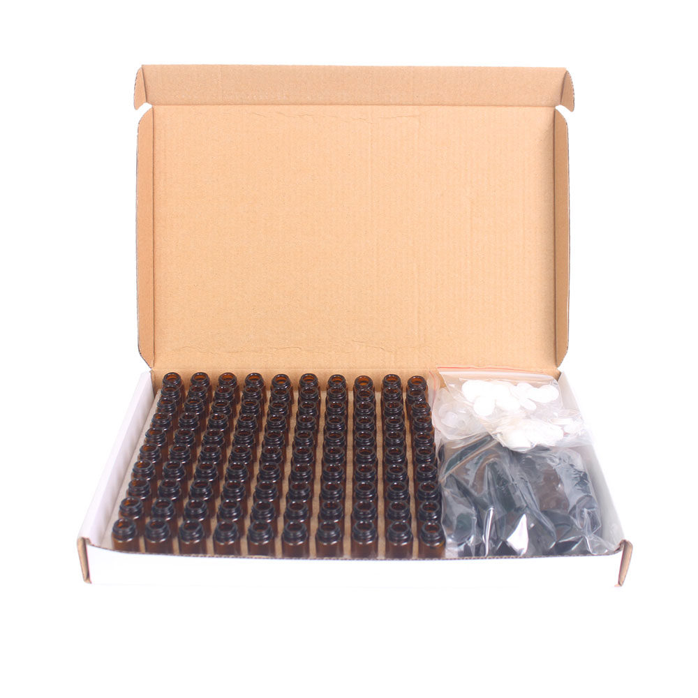 100 Stück 1-ml-braunglasfläschchen Für Ätherische Öle, Wiederbefüllbare Leere Fläschchen Mit Schwarzen Kappen Für Ätherische Öle Und Parfums