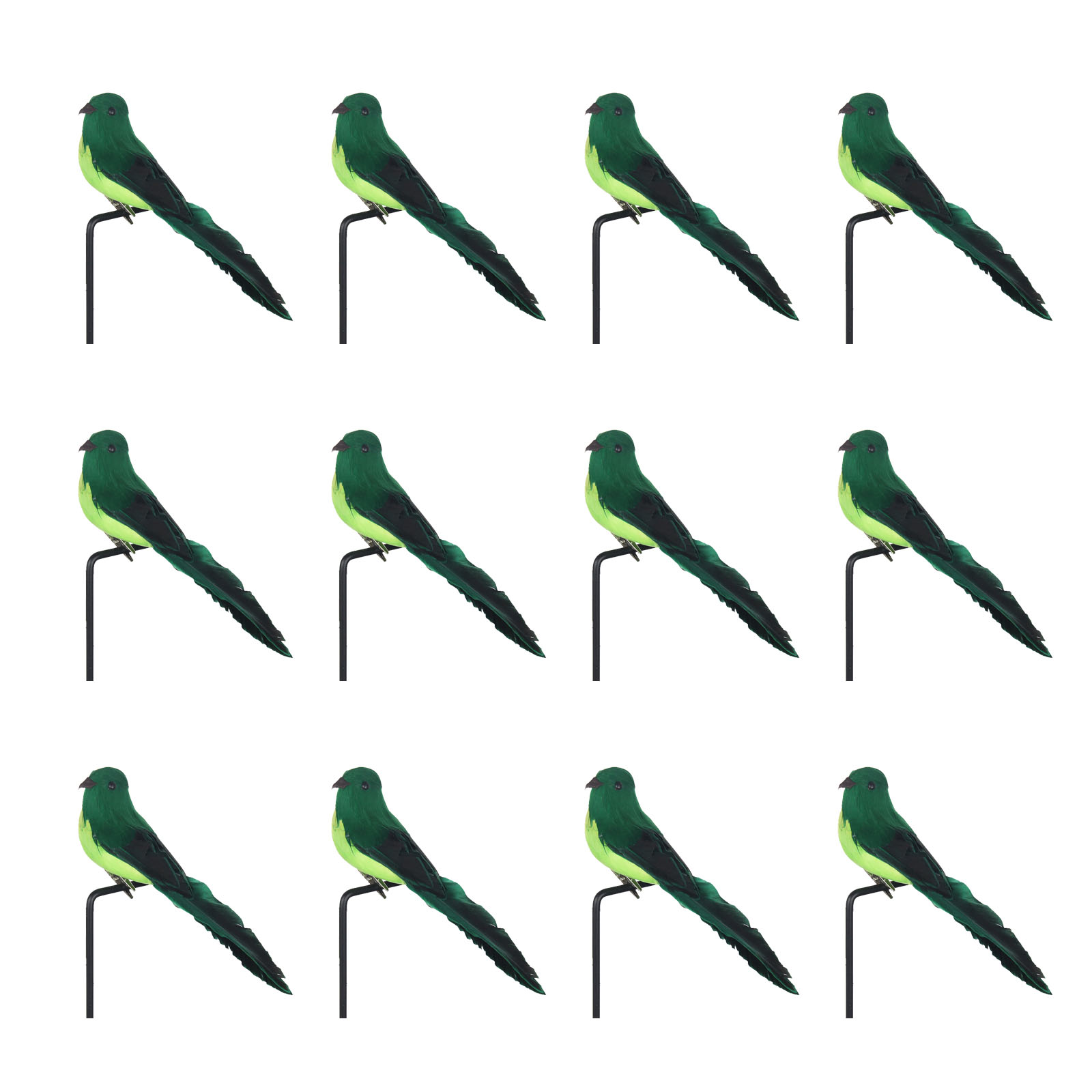 12 Künstliche Vögel, Naturgetreue Clip-on-vogelornamente Für Garten- Und Heimdekoration, Grün