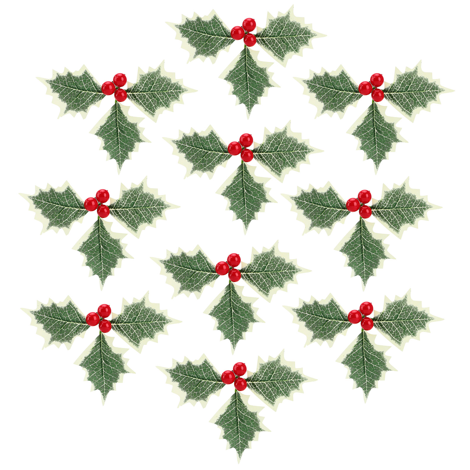 10 Künstliche Stechpalmenblüten Mit Roten Beeren Und Grünen Blättern Für Weihnachtskränze, Partydekorationen
