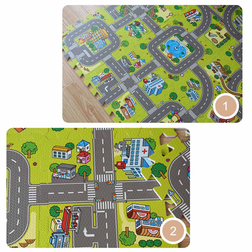 9-teilige Schaumstoff-spielmatte Für Babys – Rutschfest, Stoßdämpfend, Vielseitig, Mit Straßen- Und Puzzle-elementen – Fördert Die Kognitive Entwicklung Des Babys