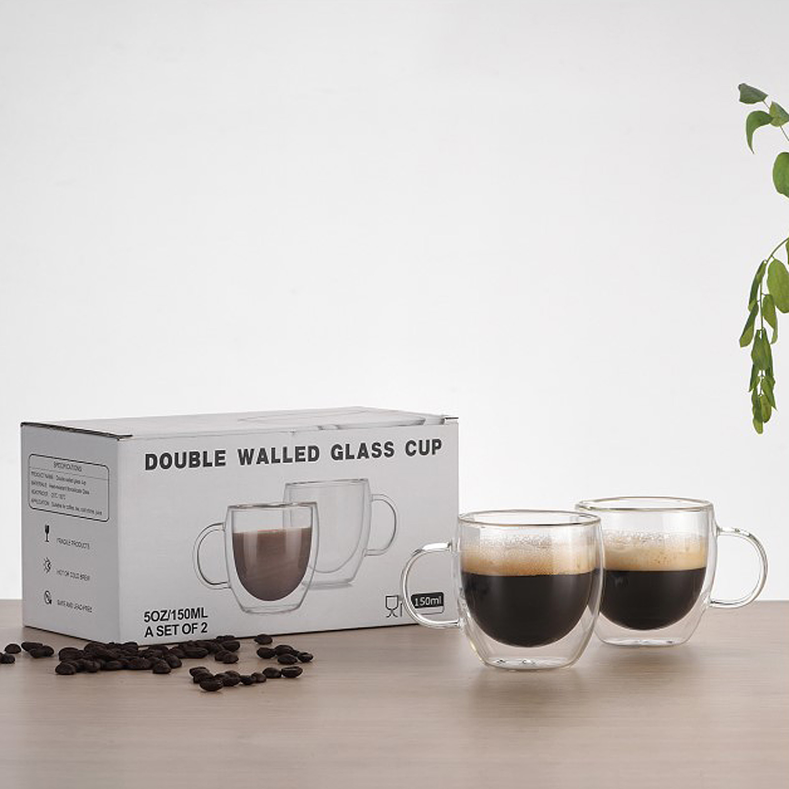 2 Doppelwandige Glasbecher, Transparente Tassen Für Kaffee, Milch Und Fruchtsaft, 80 Mm Hoch, 74 Mm Öffnungsdurchmesser, 45 Mm Bodendurchmesser, 150 Ml