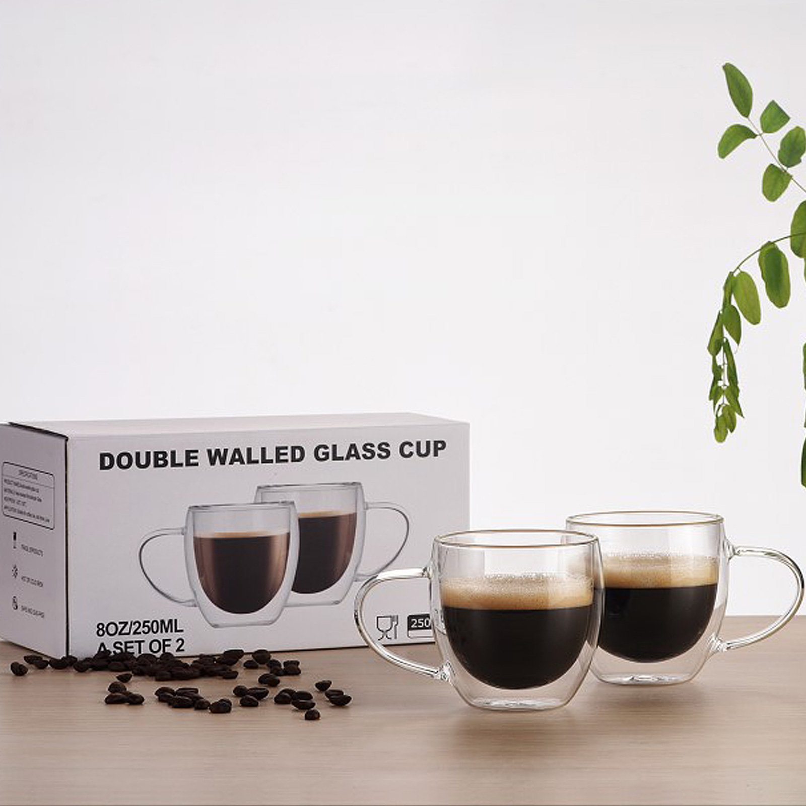 Doppelwandige Glasbecher, Transparente Tassen Für Kaffee, Milch Und Fruchtsaft, 74 Mm Hoch, 85 Mm Öffnungsdurchmesser, 50 Mm Bodendurchmesser, 200 Ml