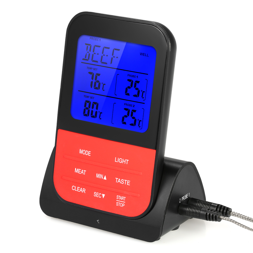 Kabelloses Digitales Grillfleischthermometer Mit Sofortanzeige, Hintergrundbeleuchtetem Lcd-display, Kochthermometer Mit Timer Und Zwei Messfühlern