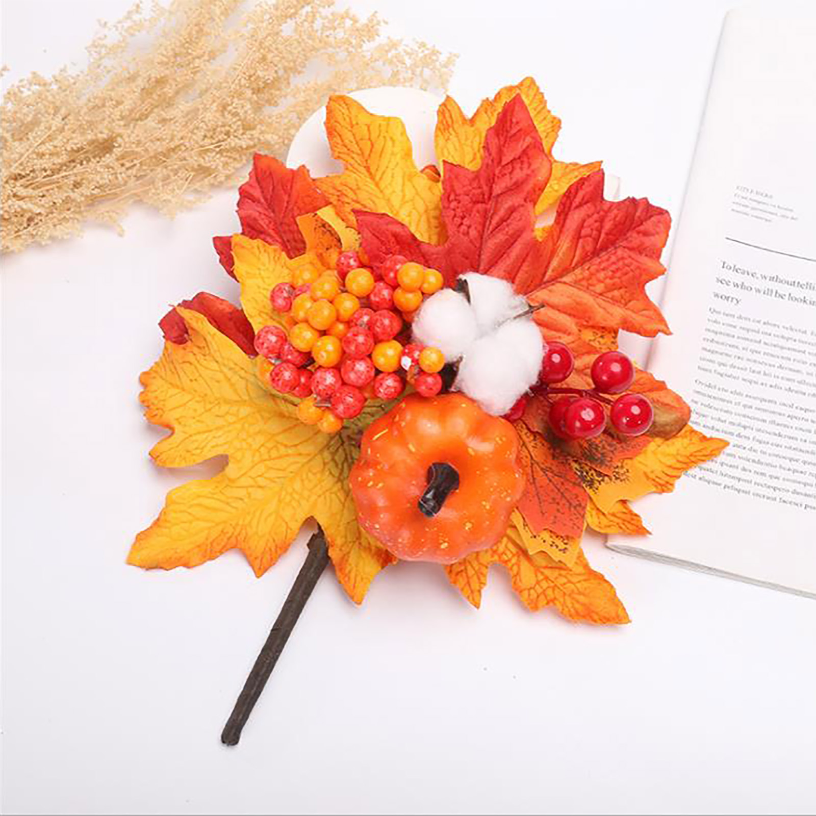 Künstlicher Ahornblattstiel, Herbstkürbis-beeren-dekoration, Künstlicher Herbstdekor Für Zuhause, E-stil