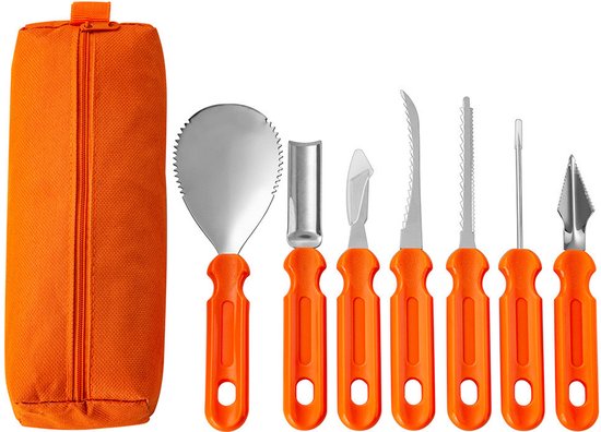 Halloween-kürbisschnitzset – Schneidwerkzeuge Aus Edelstahl – Sicheres Diy-dekorationsset – Mit Praktischer Aufbewahrungstasche – Familienaktivität Für Kinder Und Eltern – 7-teilig