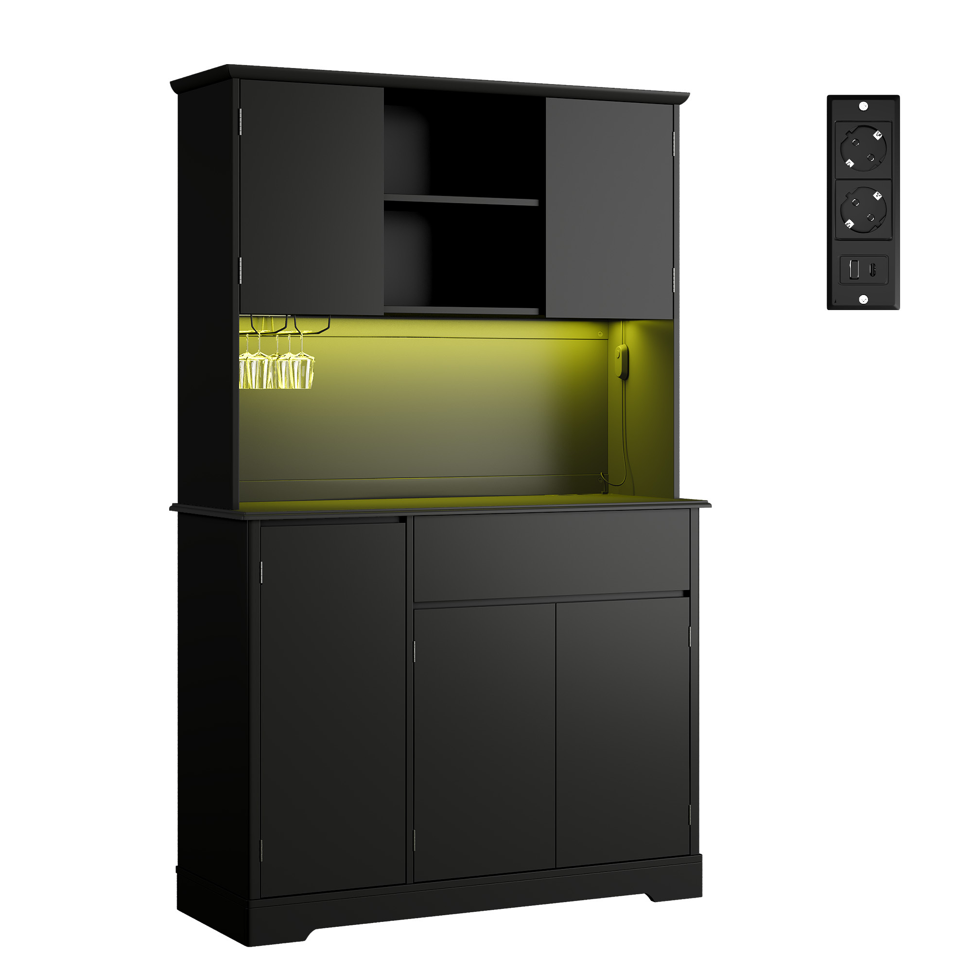 Bealife 107x172cm Küchenhochschrank Vorratsschrank Mit Led, Schwarz