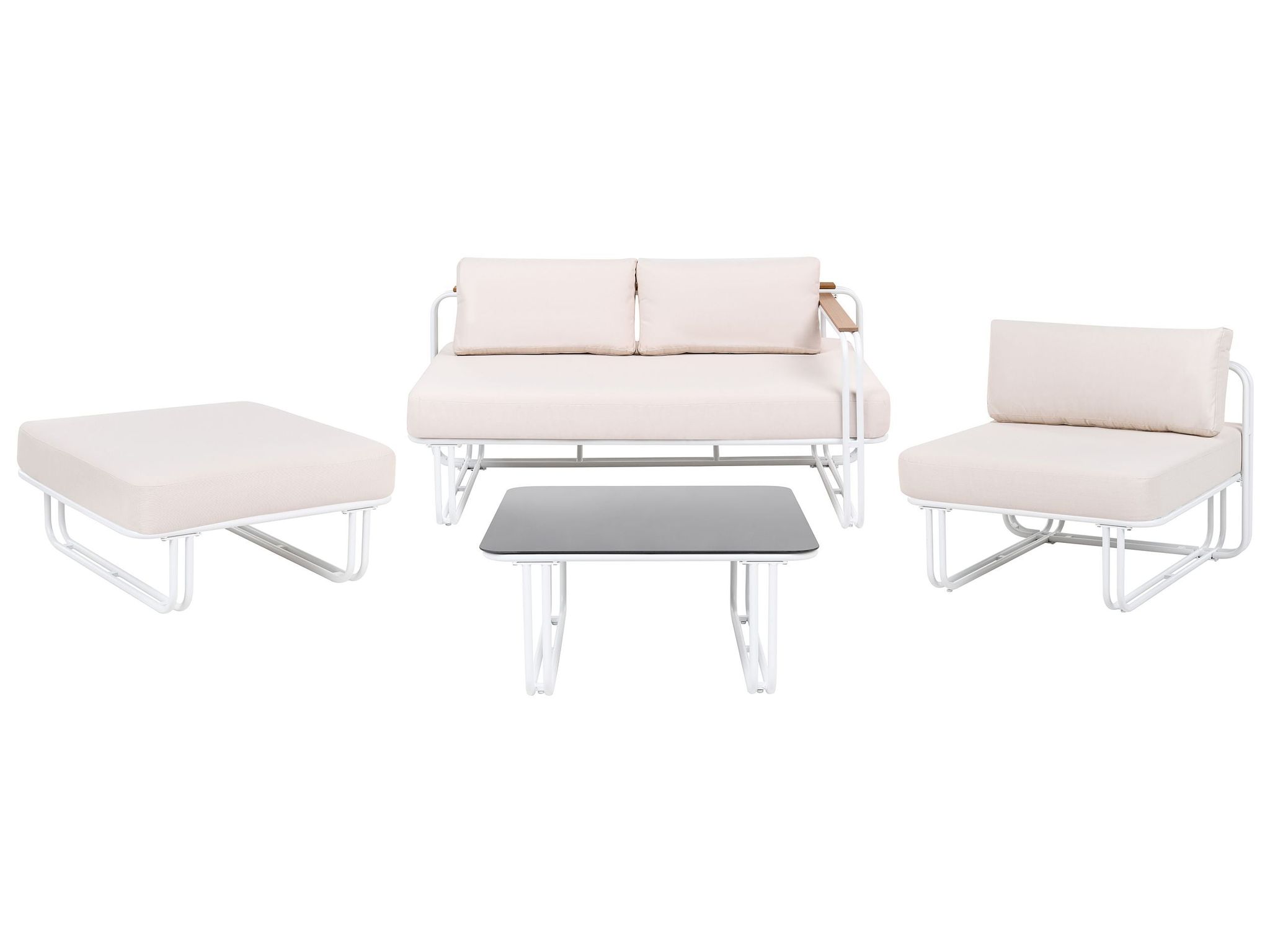 Lounge Set Mit Tisch Und Ottomane 3-sitzer Camerota Metall Weiß