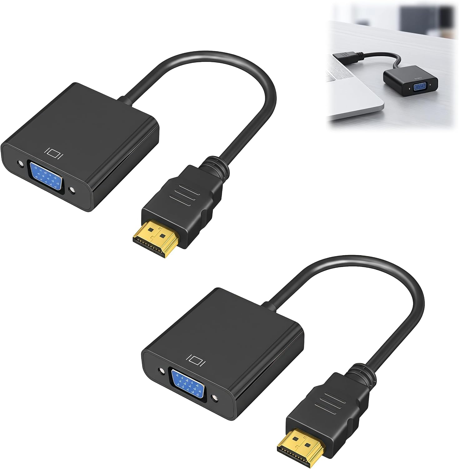 Adaptateur Hdmi Vers Vga (lot De 2), Adaptateur Vga Vers Hdmi, Connecteur Hdmi Mâle Vers Vga Femelle Pour Ordinateur Portable, Moniteur, Projecteur, Téléviseur Hd, Pc, Écran, Projecteur