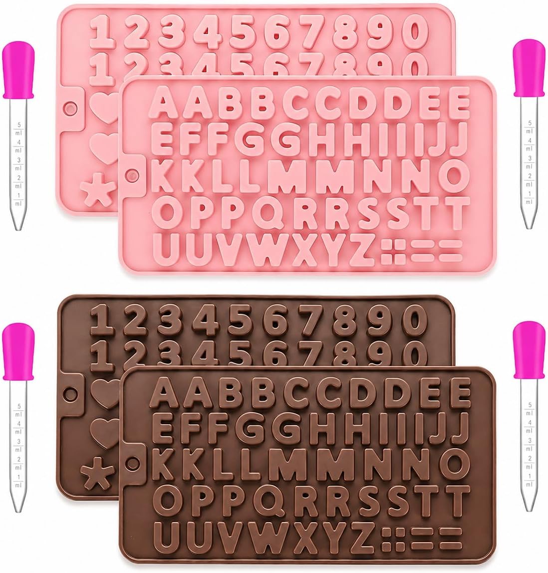 Silicone Letter Molds For Chocolate, Silicone Molds With Letters And Numbers, 4 Pipettes, Non-stick Flexible Shapes For Chocolate, Sweets, Pastry And Cake Decoration