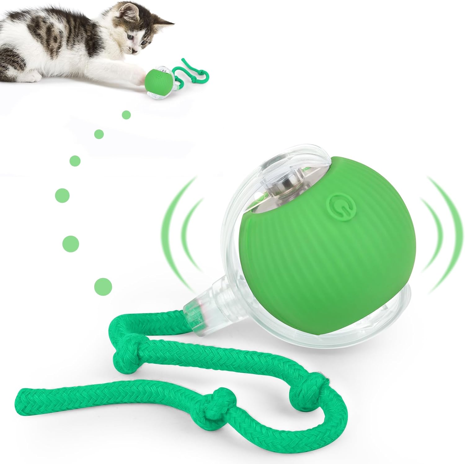 Balle Électrique Pour Chat Avec Lumière Led Et Jouet Interactif À Modélisation Automatique Avec Corde (version Verte Rechargeable)