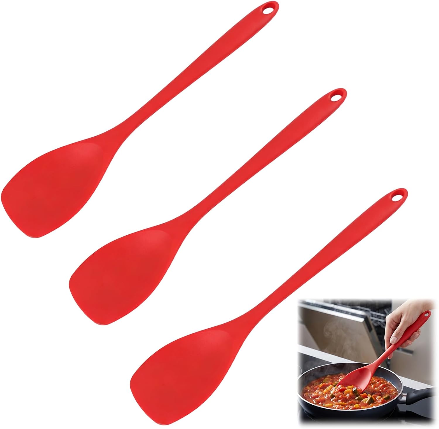 Ensemble Maryse De 3 Cuillères En Silicone Noir De 27,5 Cm De Longueur Et Spatule En Silicone Pour Mélanger, Racler Et Servir, Ustensiles Antiadhésifs (rouge, Cuillère À Mélanger)