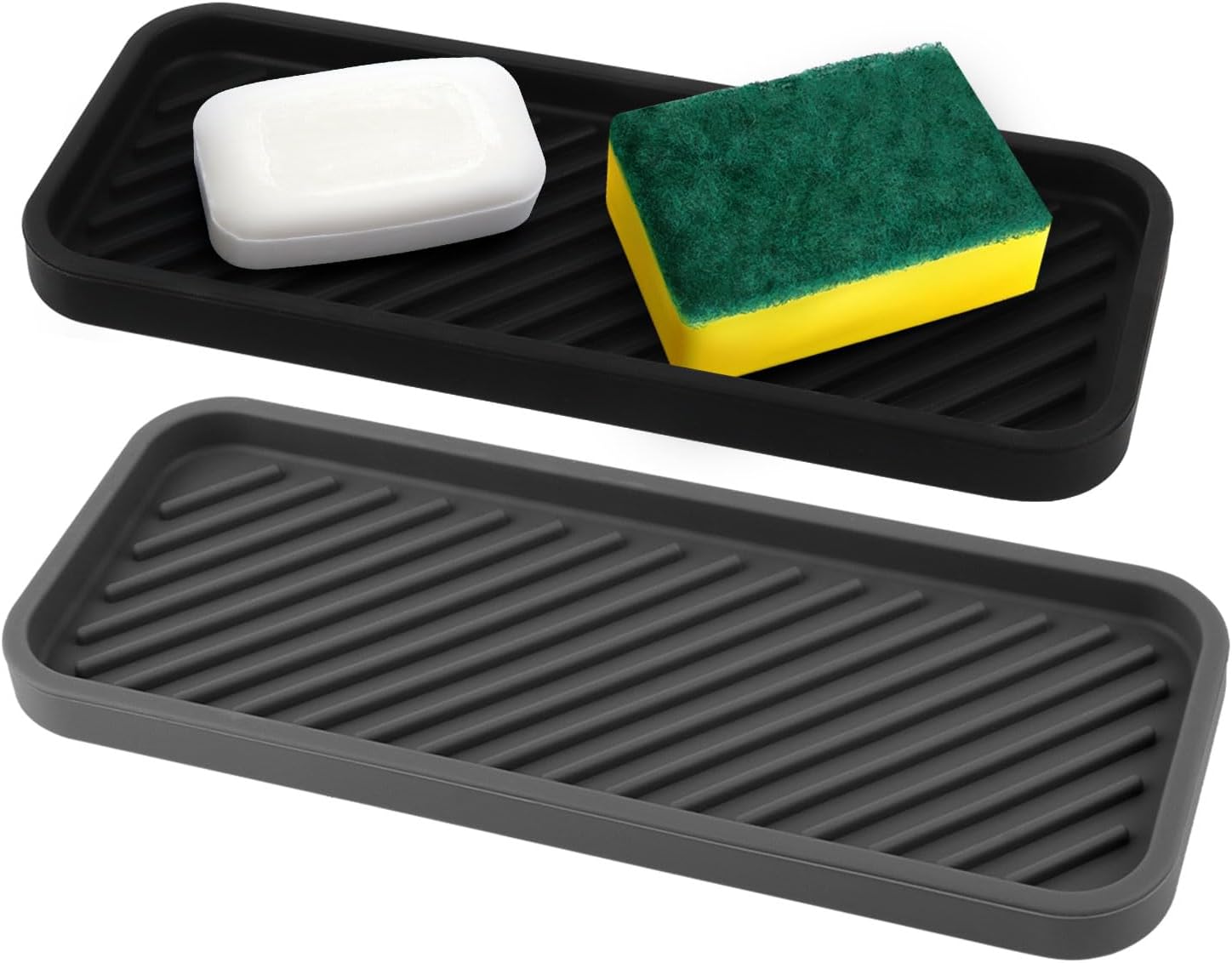 Organisateur D'Évier En Silicone - Lot De 2 Tapis Égouttoirs 23 X 9 Cm, Porte-éponge Et Porte-savon.