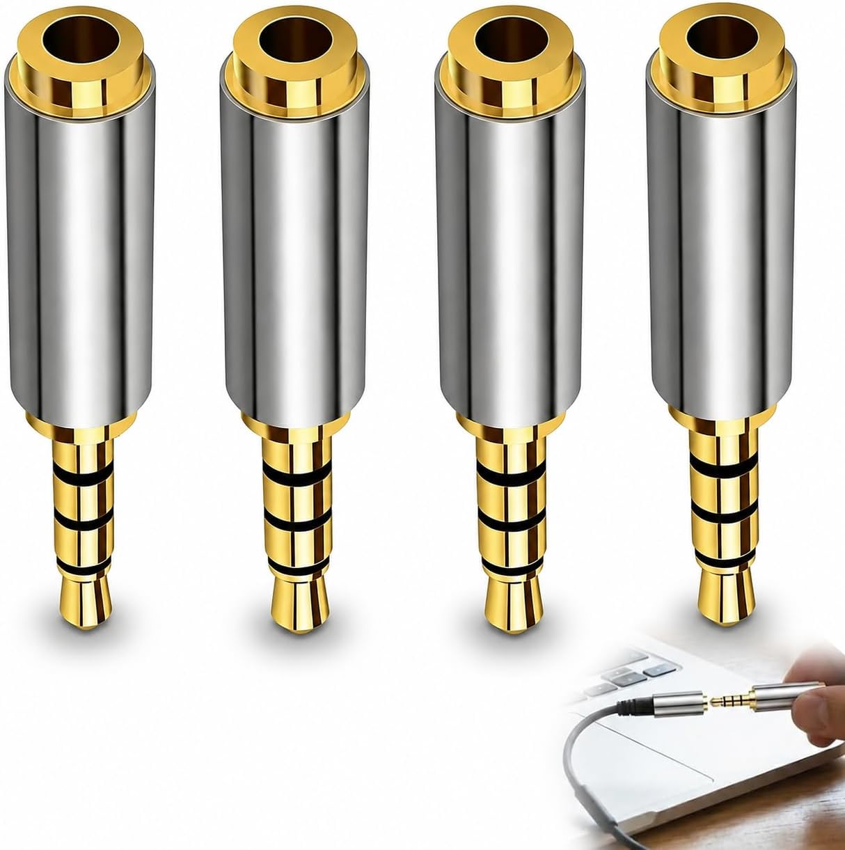 Adaptateur Audio Mâle Vers Femelle (lot De 4), Prise Jack Stéréo 3,5 Mm Vers 3,5 Mm, Avec Connecteur Pour Casques Et Appareils Audio, Embout De Connexion Compact