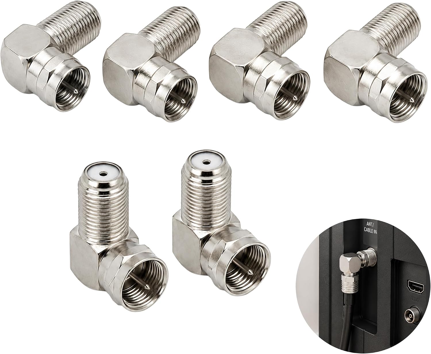 Adaptateur F Coudé 90° Mâle Vers Femelle, Lot De 6 En Alliage De Zinc