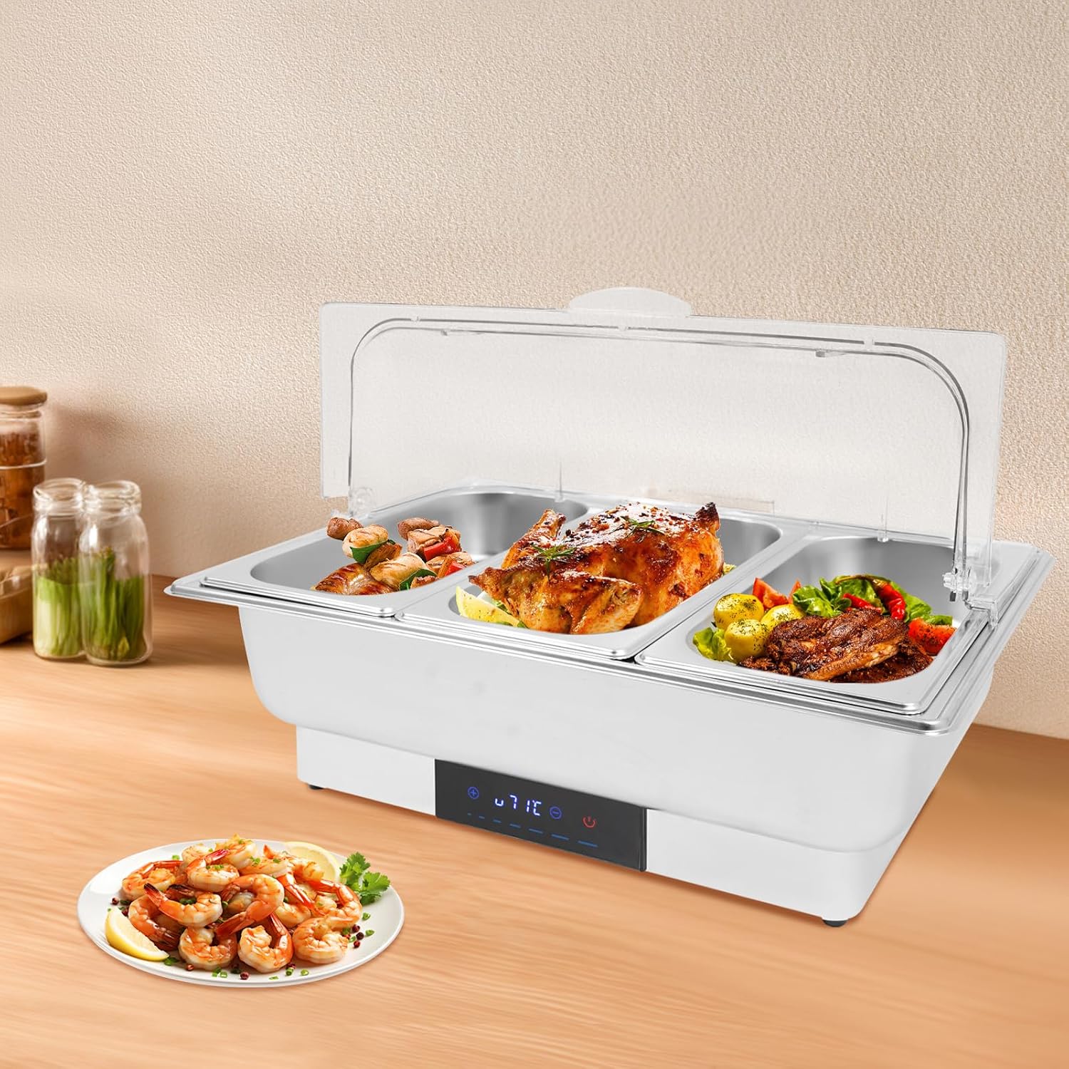 Chafing Dish Elektrisch 9l, 600w Wärmebehälter Mit Deckel, Edelstahl Speisewärmer Buffetwärmer Elektrisch, Buffet Warmer Set, Für Hotels, Buffet, Picknicks