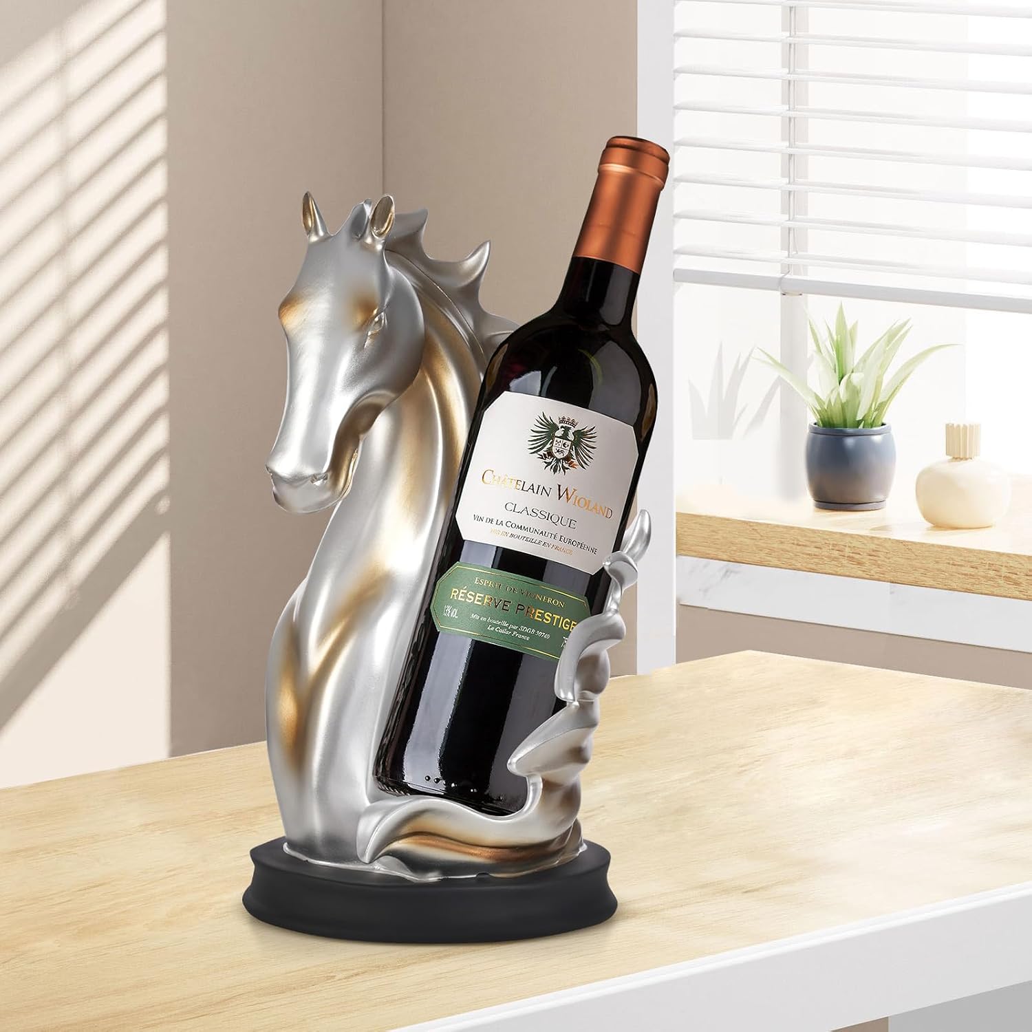 Weinflaschenhalter Weinregale Tischplatte Pferdestatue Als Zuhause Küche Weinkeller Dekorative Aufbewahrung,pferdeskulptur Pferd Dekor Pferd Geschenke (silber+gold)