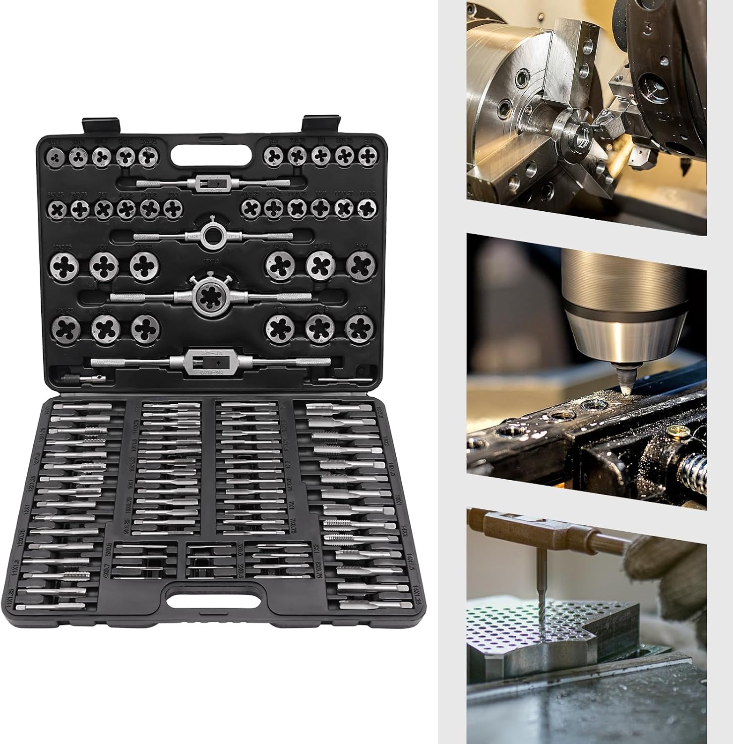 Professioneller Gewindeschneider Set 110-tlg. M3-m12, M6-m20 Metrisch Außen- Und Innengewinde Mit Twist-lock-führungsdesign Und Schwarzem Kunststoffkoffer