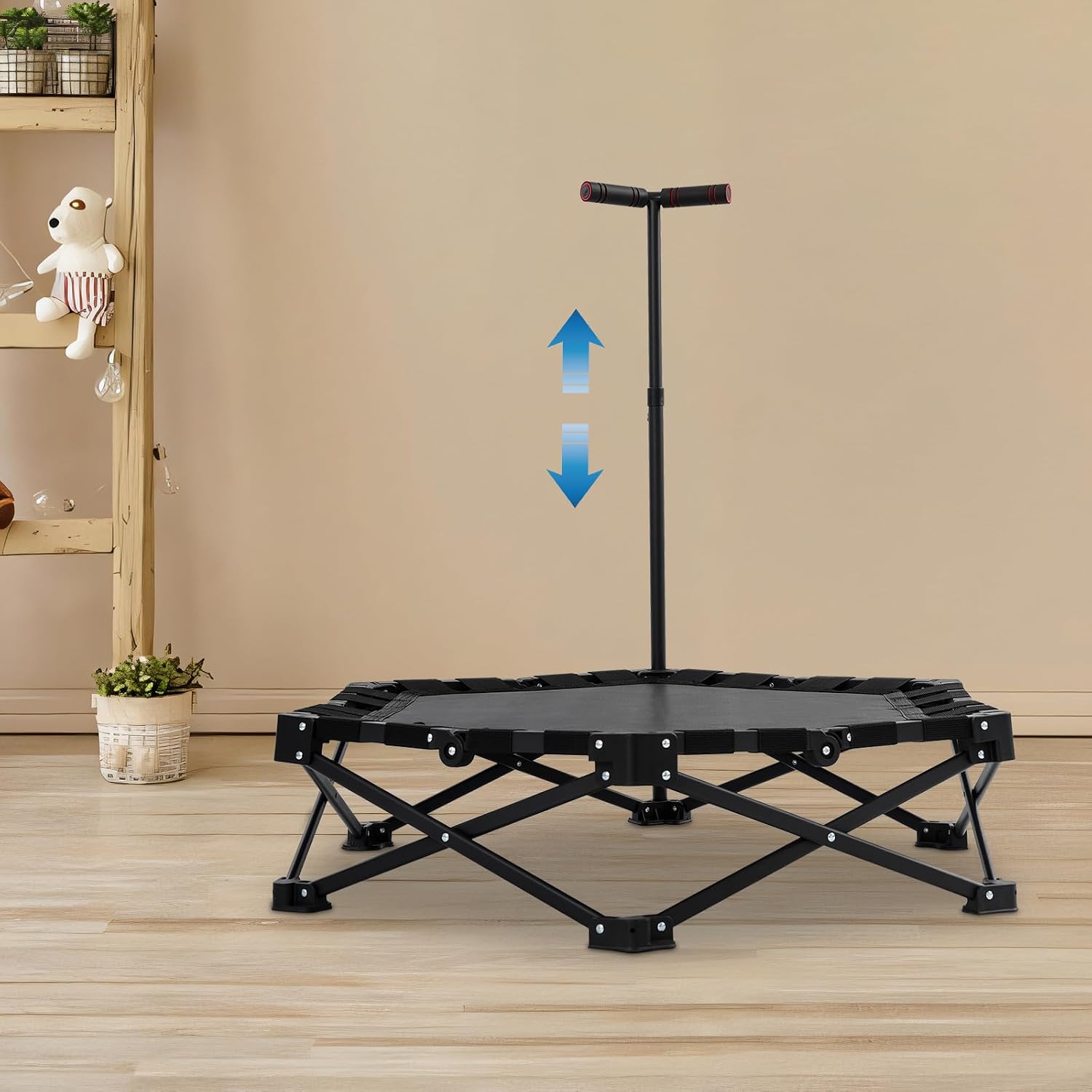 Klappbares Fitness-trampolin Sechseckiges Trainingstrampolin, Max 150kg Faltbares Trampolin Klein Verstellbarer Griff, Für Heimtraining Von Erwachsenen